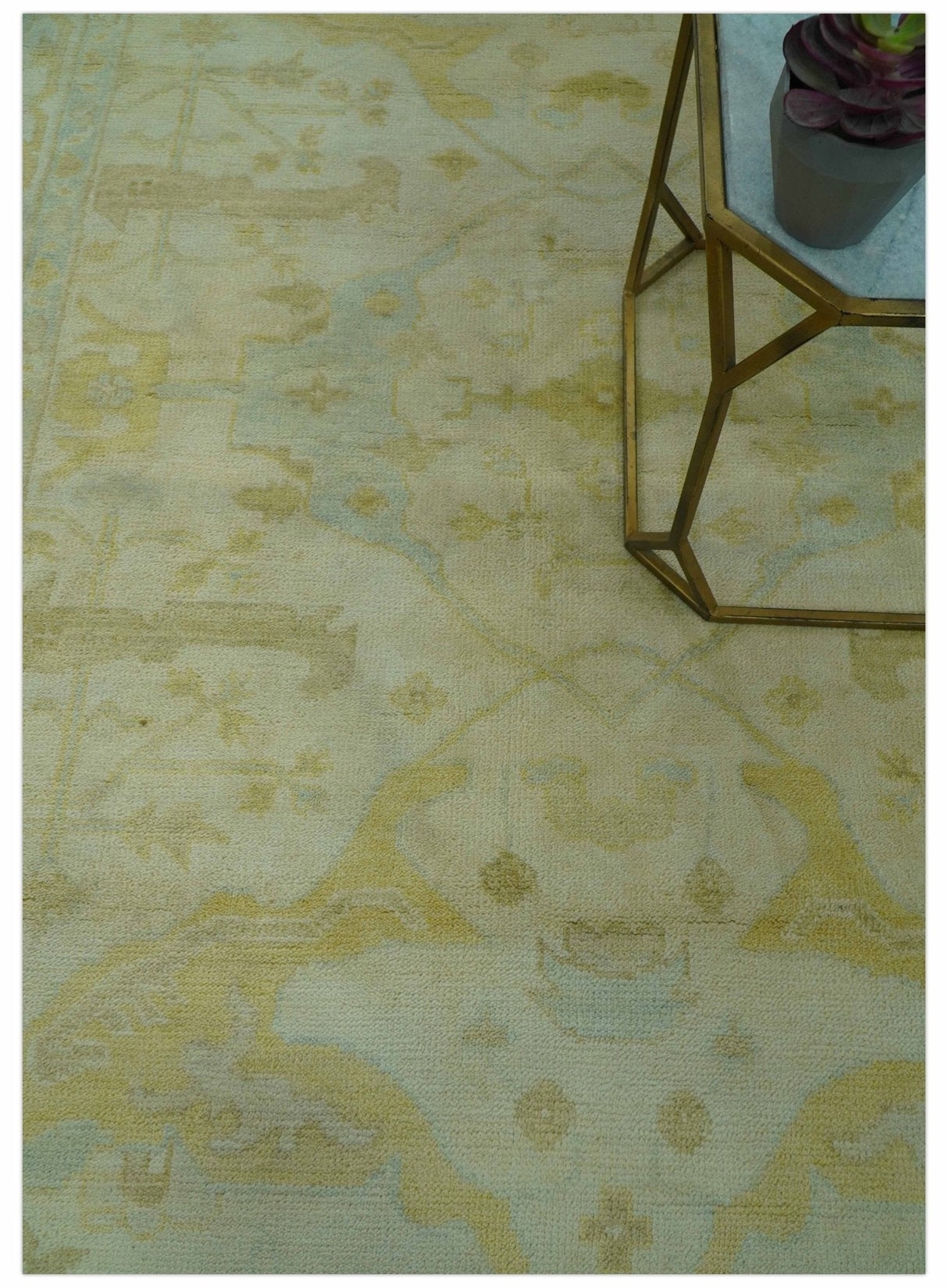 Traditional Oushak Design Beige And Gold 6x9 Hand Knotted Wool Area Rug