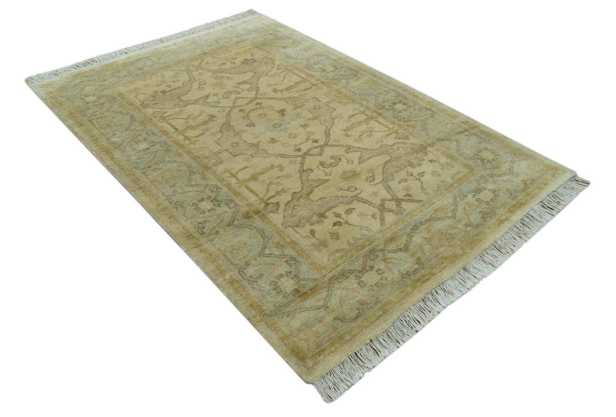 Traditional Oushak Design Beige And Gray 4x6 Hand Knotted Wool Area Rug