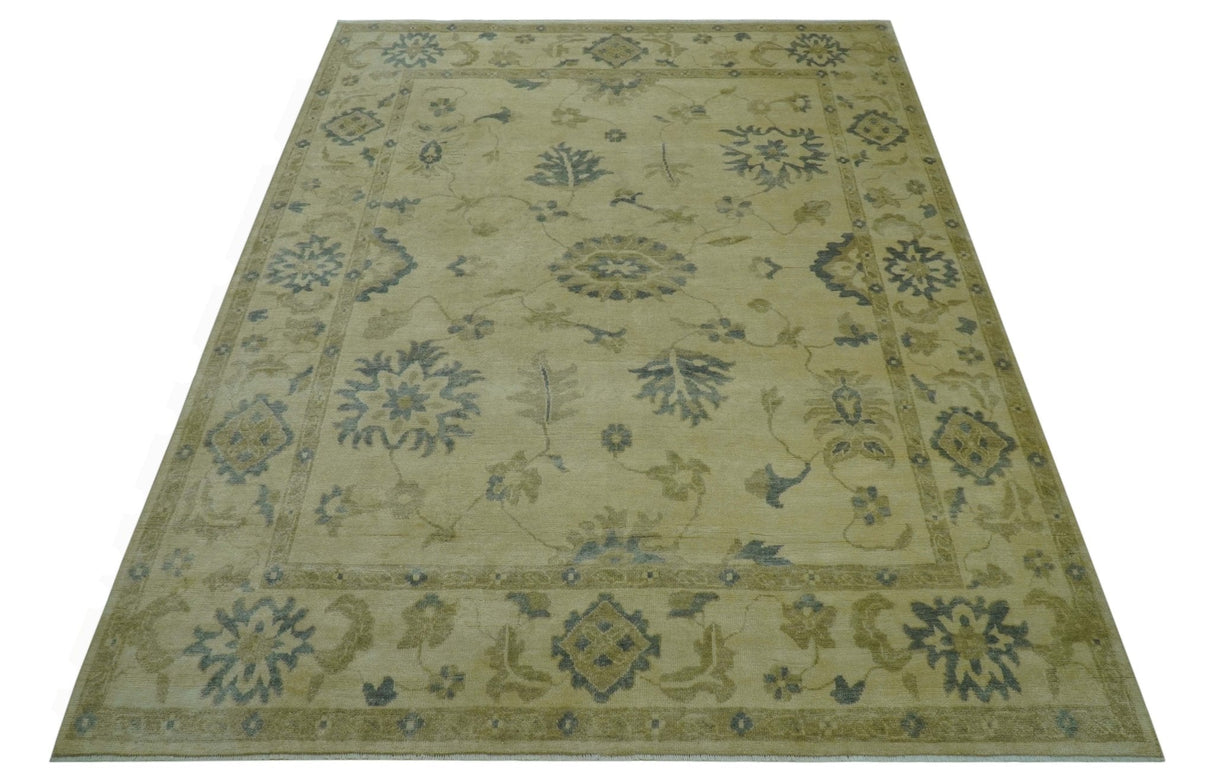 Traditional Oushak Design Beige And Gray Hand Knotted 9x12 Wool Area Rug