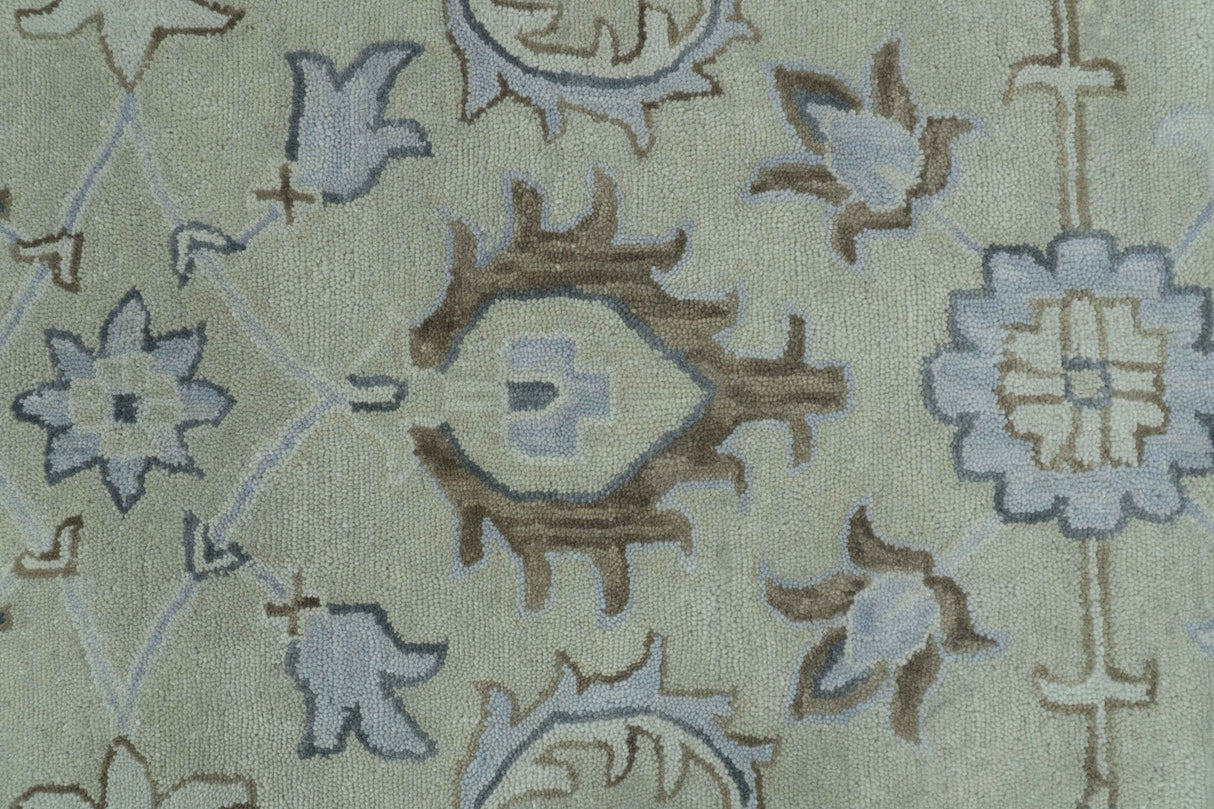 Traditional Oushak Design Beige, Blue And Silver 8x10 Hand Tufted Wool Area Rug