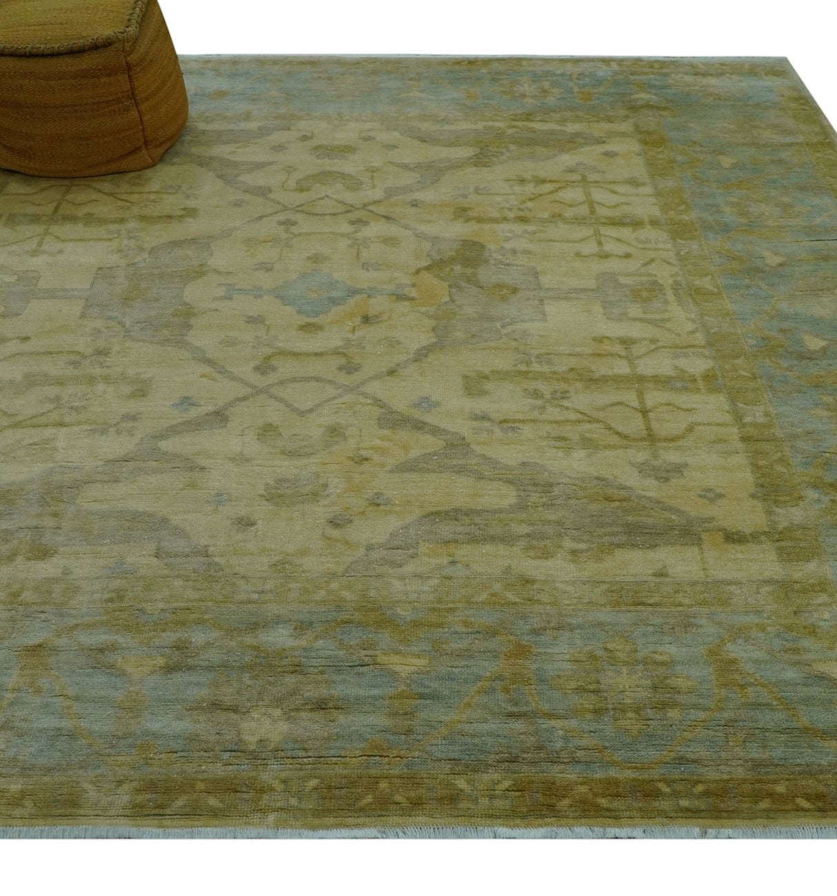 Traditional Oushak Design Blue And Beige Hand Knotted 10x10 Wool Area Rug
