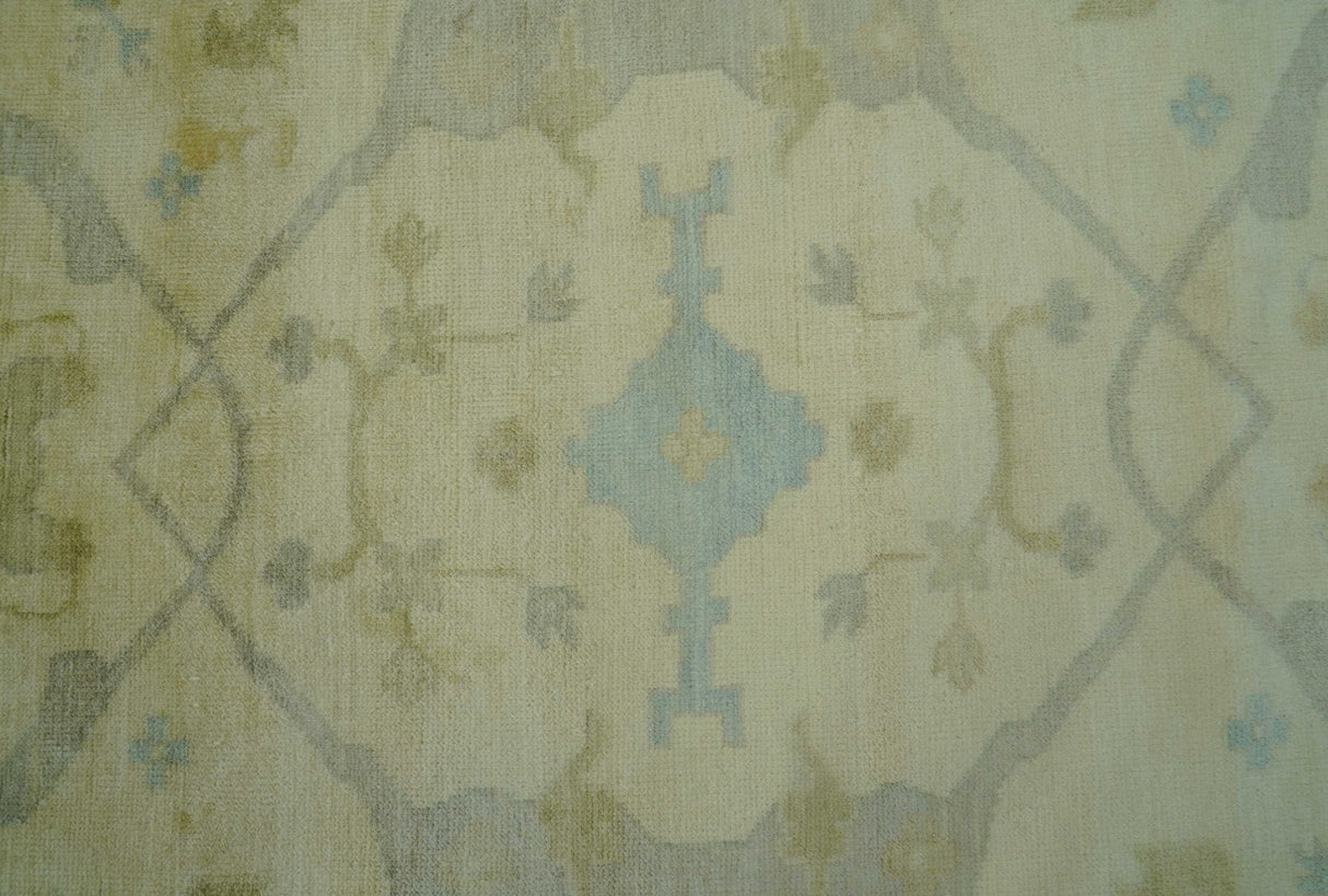 Traditional Oushak Design Blue And Beige Hand Knotted 10x10 Wool Area Rug