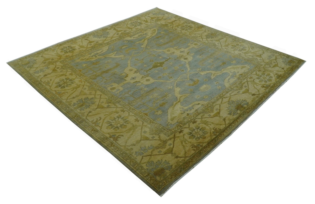 Traditional Oushak Design Blue And Beige hand Knotted 8x8 Wool Area Rug