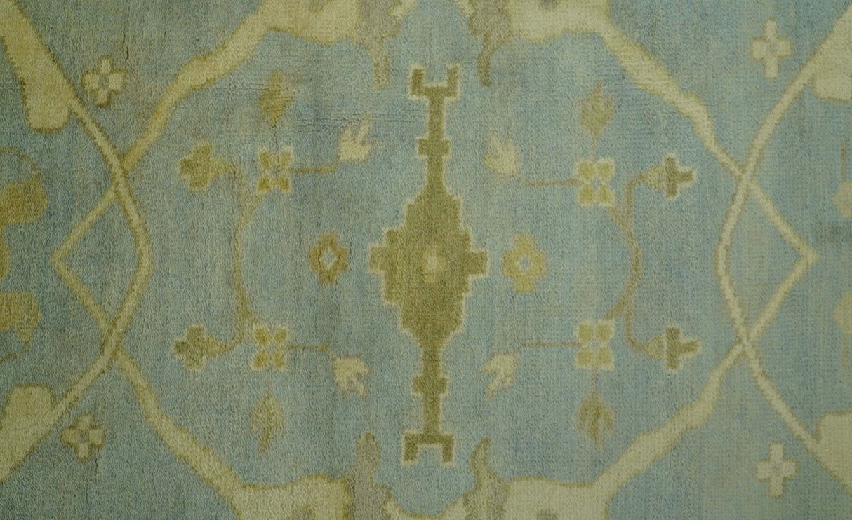 Traditional Oushak Design Blue And Beige hand Knotted 8x8 Wool Area Rug
