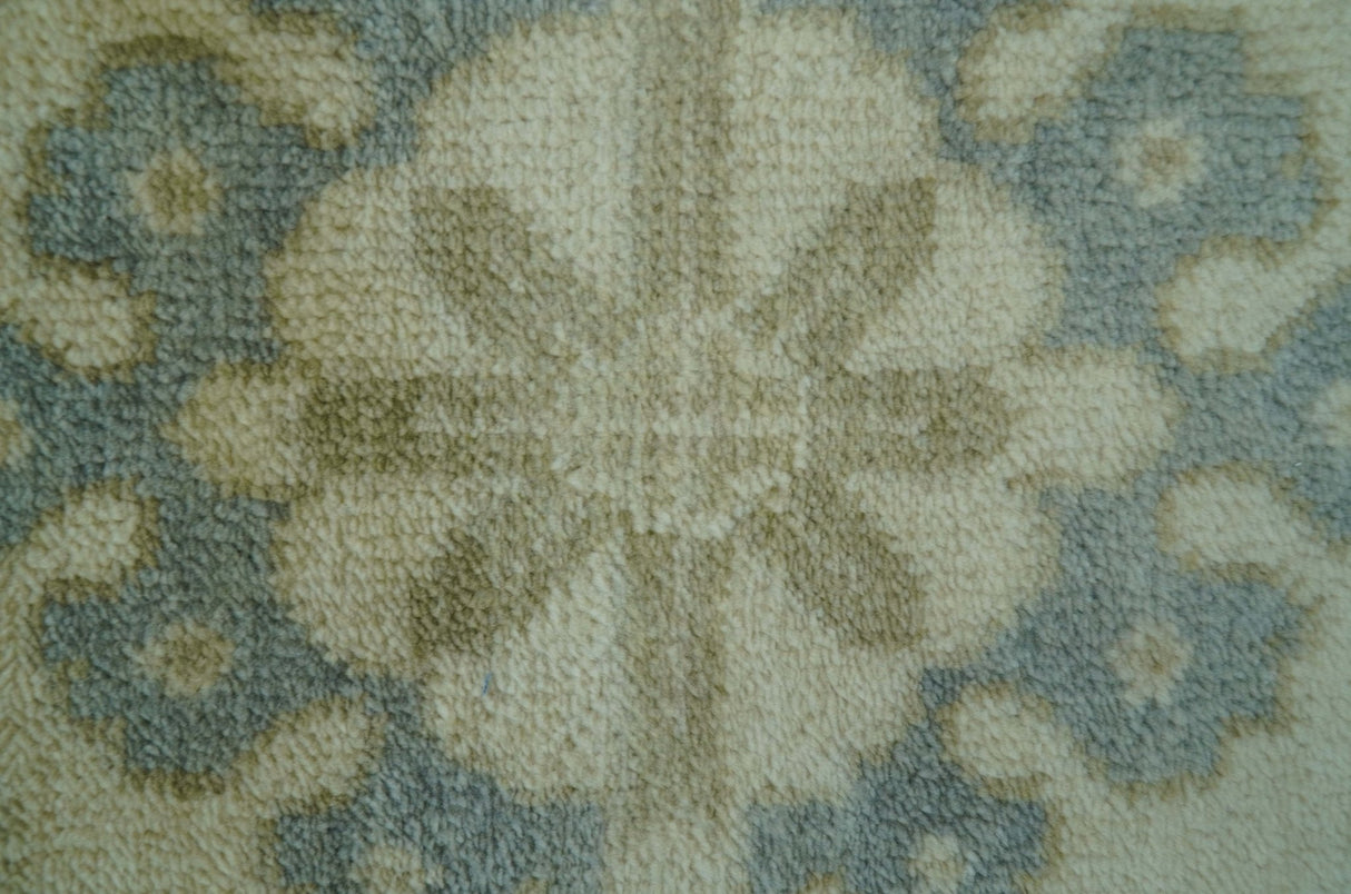 Traditional Oushak Design Blue And Beige Hand Knotted 9x12 Wool Area Rug