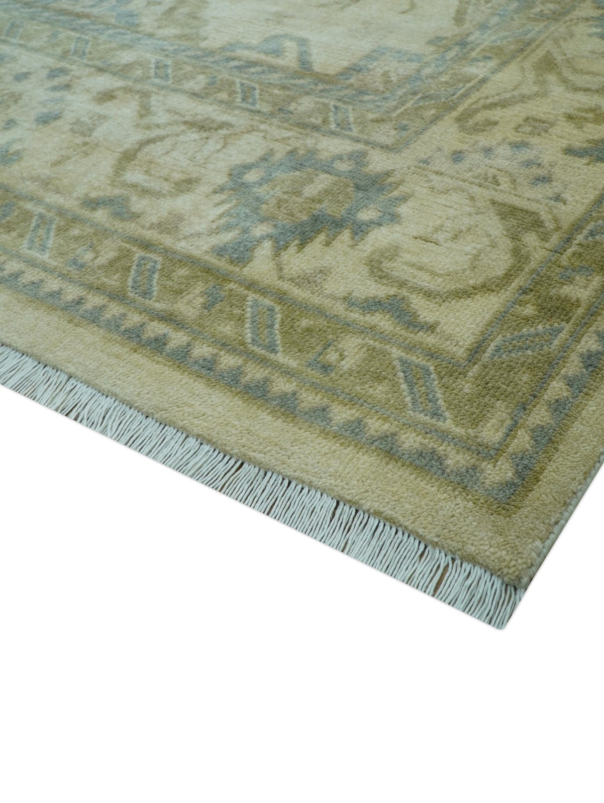 Traditional Oushak Design Blue And Beige Hand Knotted 9x12 Wool Area Rug