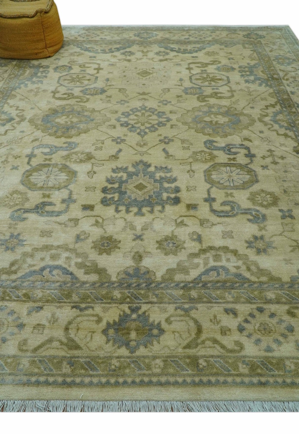 Traditional Oushak Design Blue And Beige Hand Knotted 9x12 Wool Area Rug