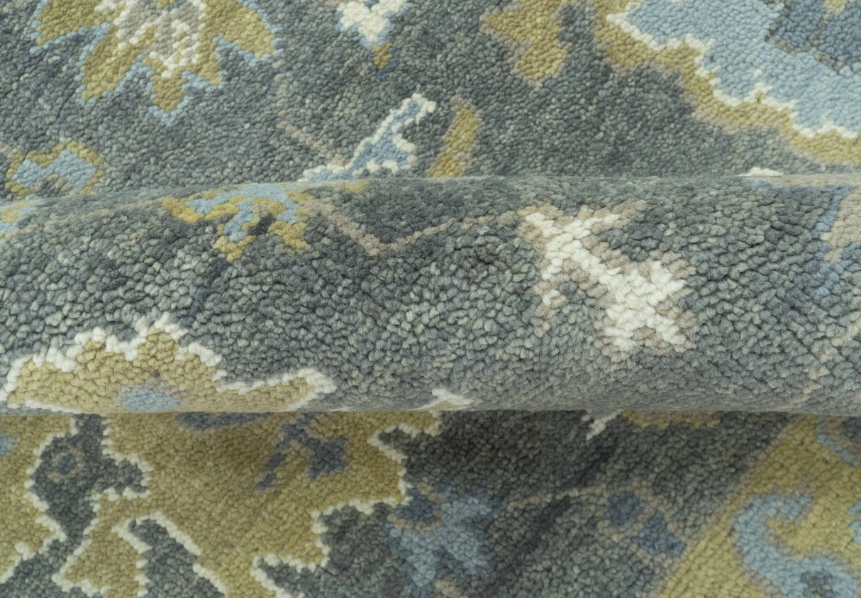 Traditional Oushak Design Charcoal And Camel Hand Knotted Custom Made Wool rug