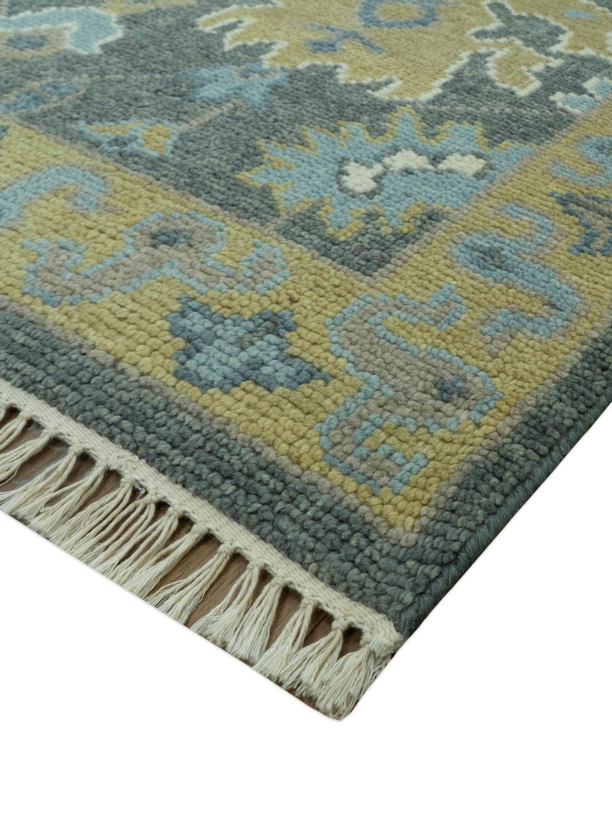 Traditional Oushak Design Charcoal And Camel Hand Knotted Custom Made Wool rug
