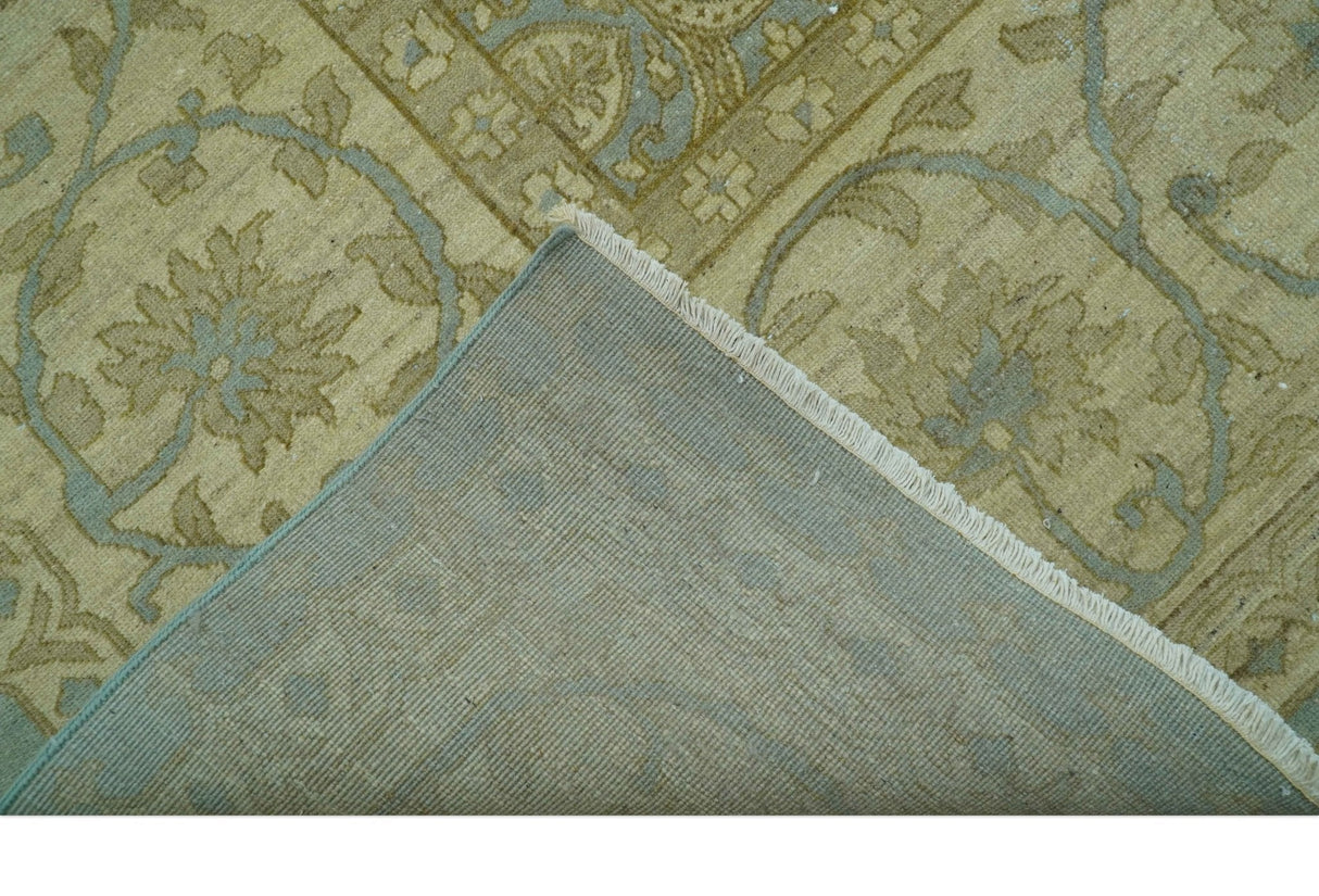 Traditional Oushak Design Green And Blue 11.5x14.6 Hand Knotted Wool Area Rug