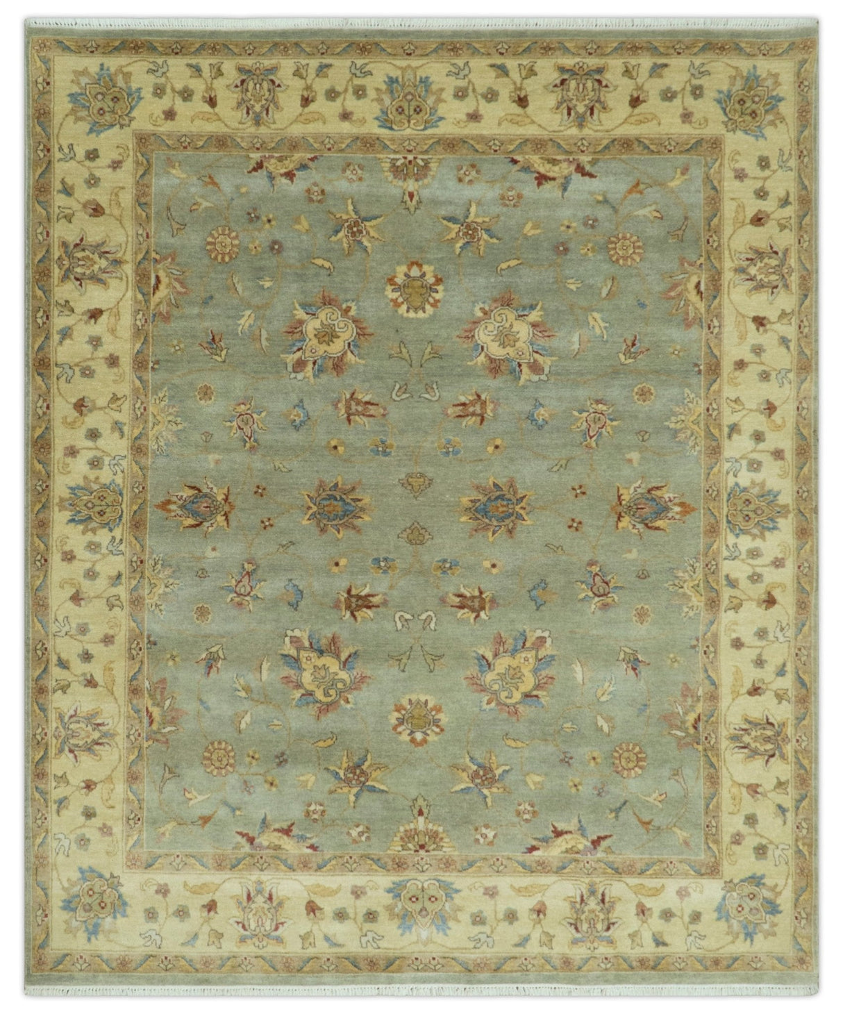 Traditional Oushak Design Green, Blue And Rust 6.5x8 Hand Knotted wool rug