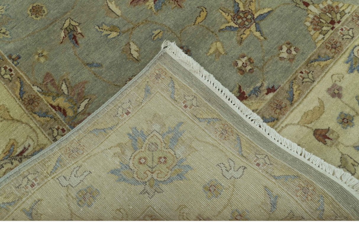 Traditional Oushak Design Green, Blue And Rust 6.5x8 Hand Knotted wool rug
