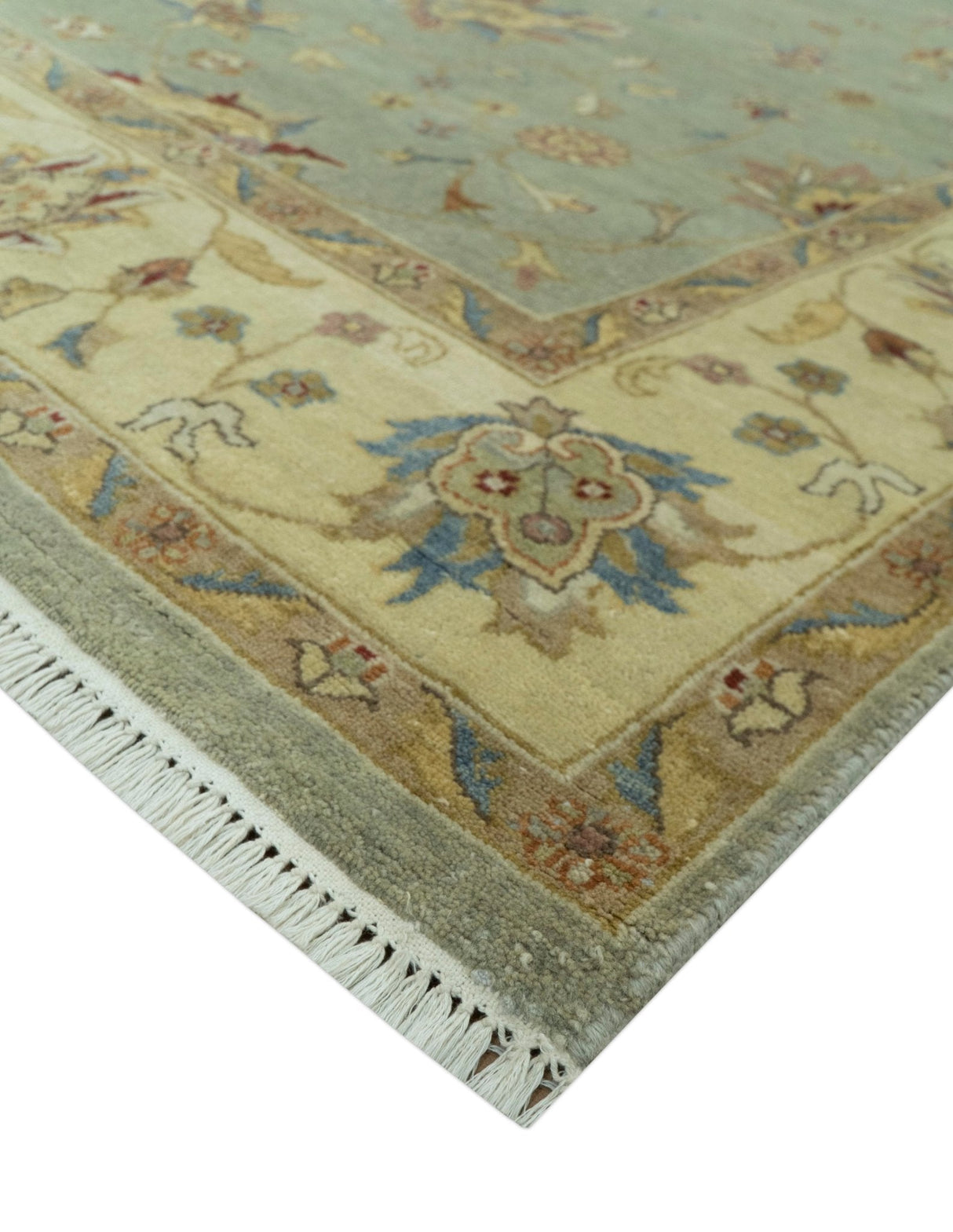 Traditional Oushak Design Green, Blue And Rust 6.5x8 Hand Knotted wool rug