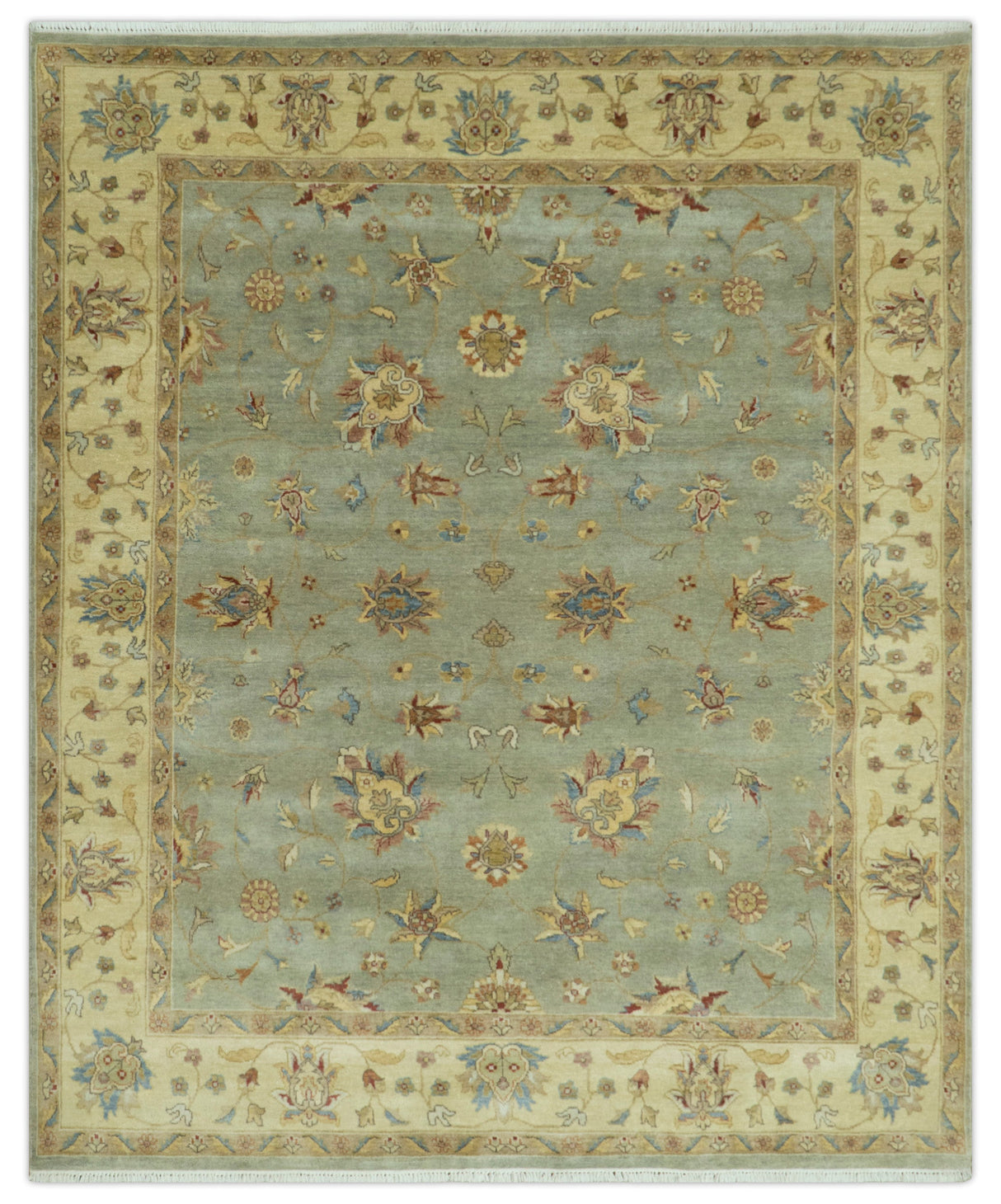 Traditional Oushak Design Green, Blue And Rust 6.5x8 Hand Knotted wool rug