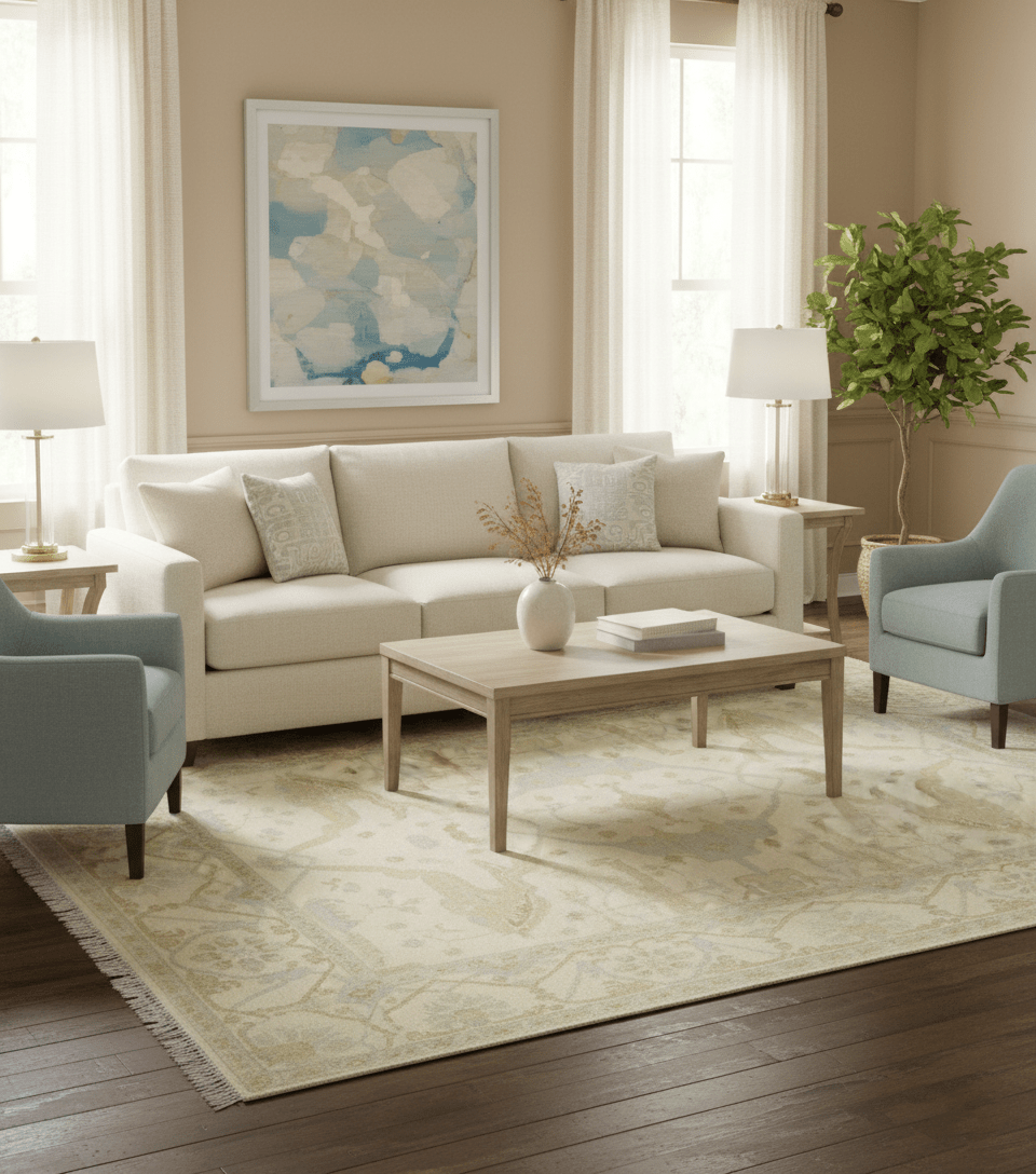 Traditional Oushak Design Ivory And Brown Hand Knotted 8x10 Wool Area Rug