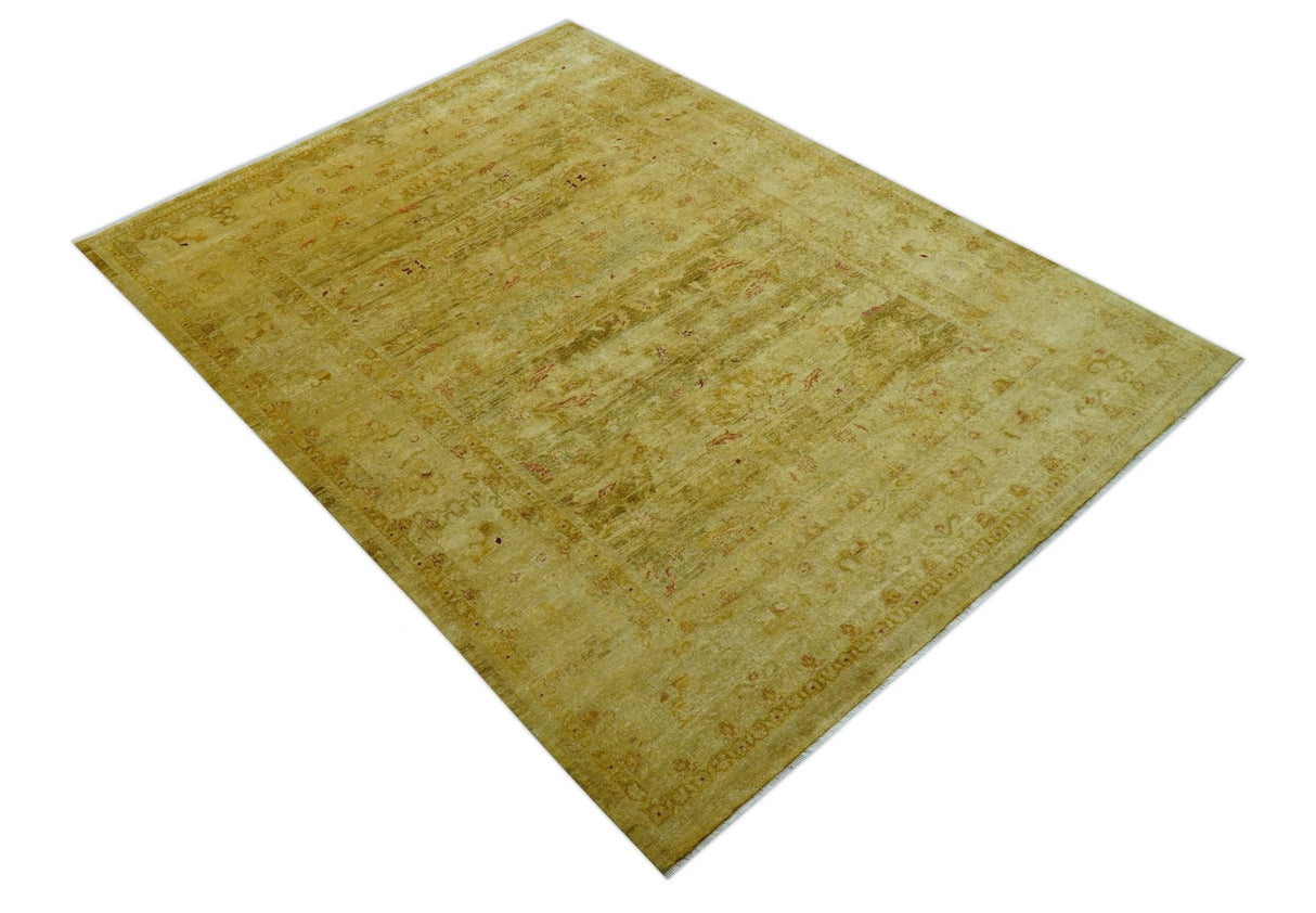 Traditional Oushak Design Olive And Rust Hand Knotted 9x12 Wool Area Rug