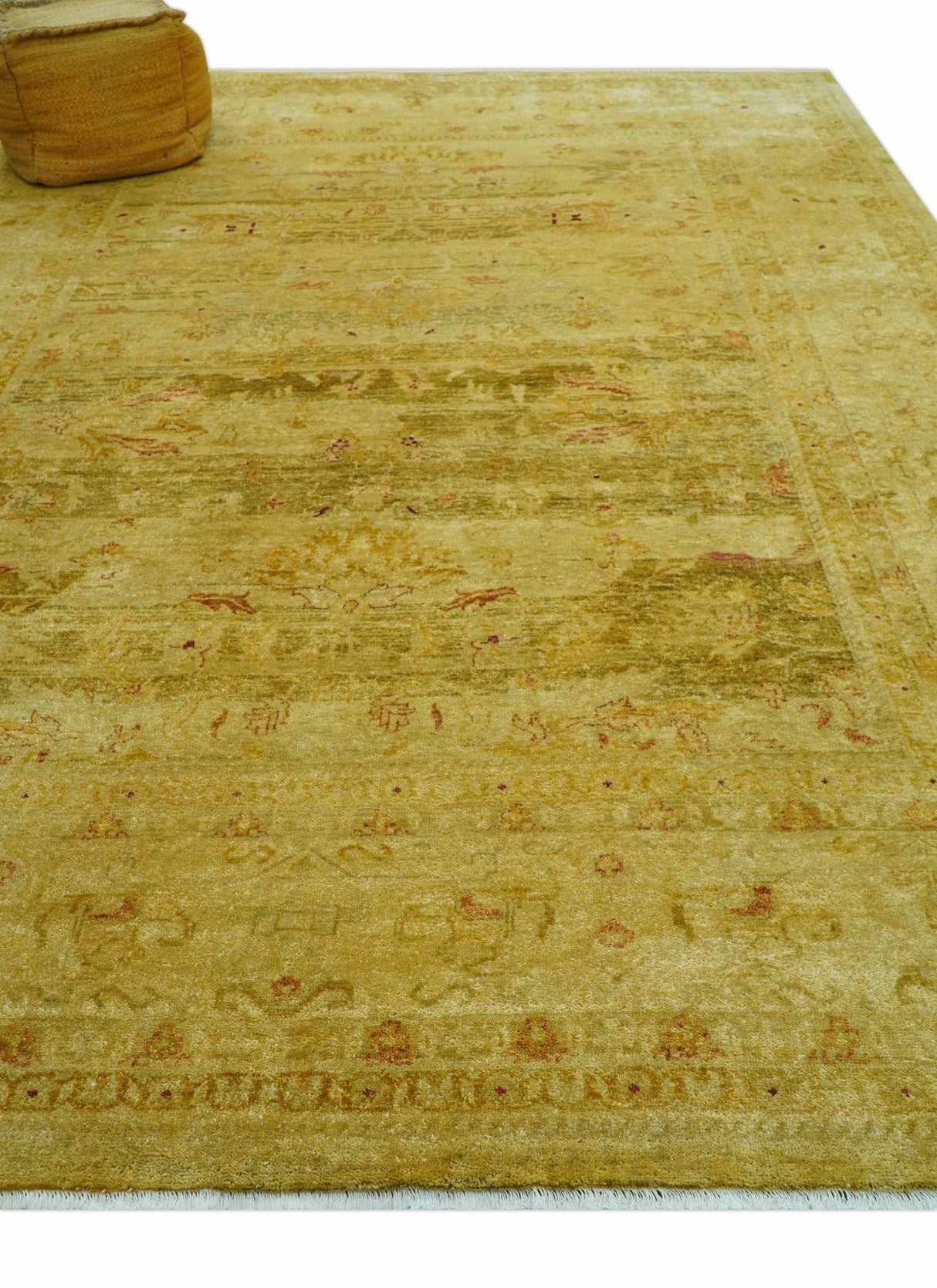 Traditional Oushak Design Olive And Rust Hand Knotted 9x12 Wool Area Rug