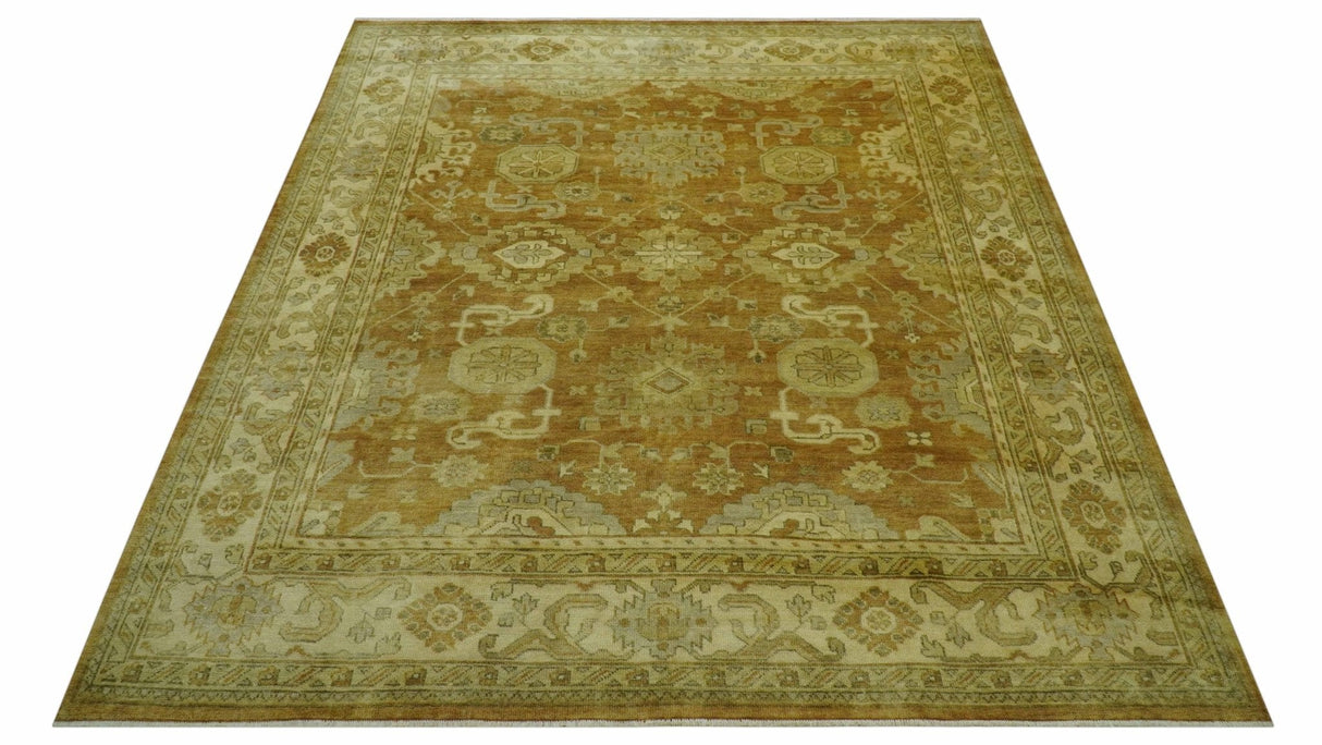 Traditional Oushak Design Rust And Beige Hand Knotted 8x10 Wool Area Rug