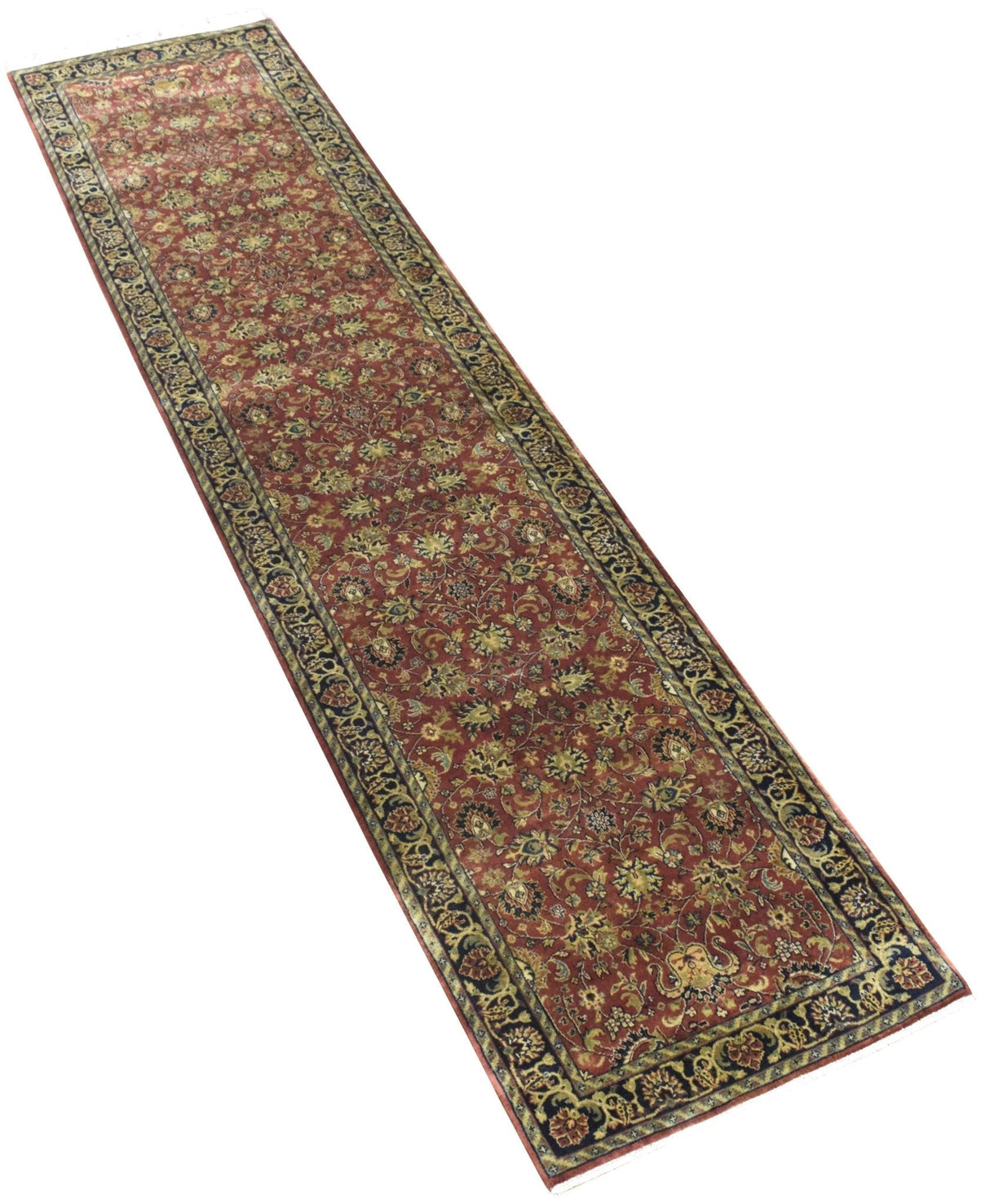 Traditional Persian Design Maroon Hand Knotted Wool 3x12 Area Rug