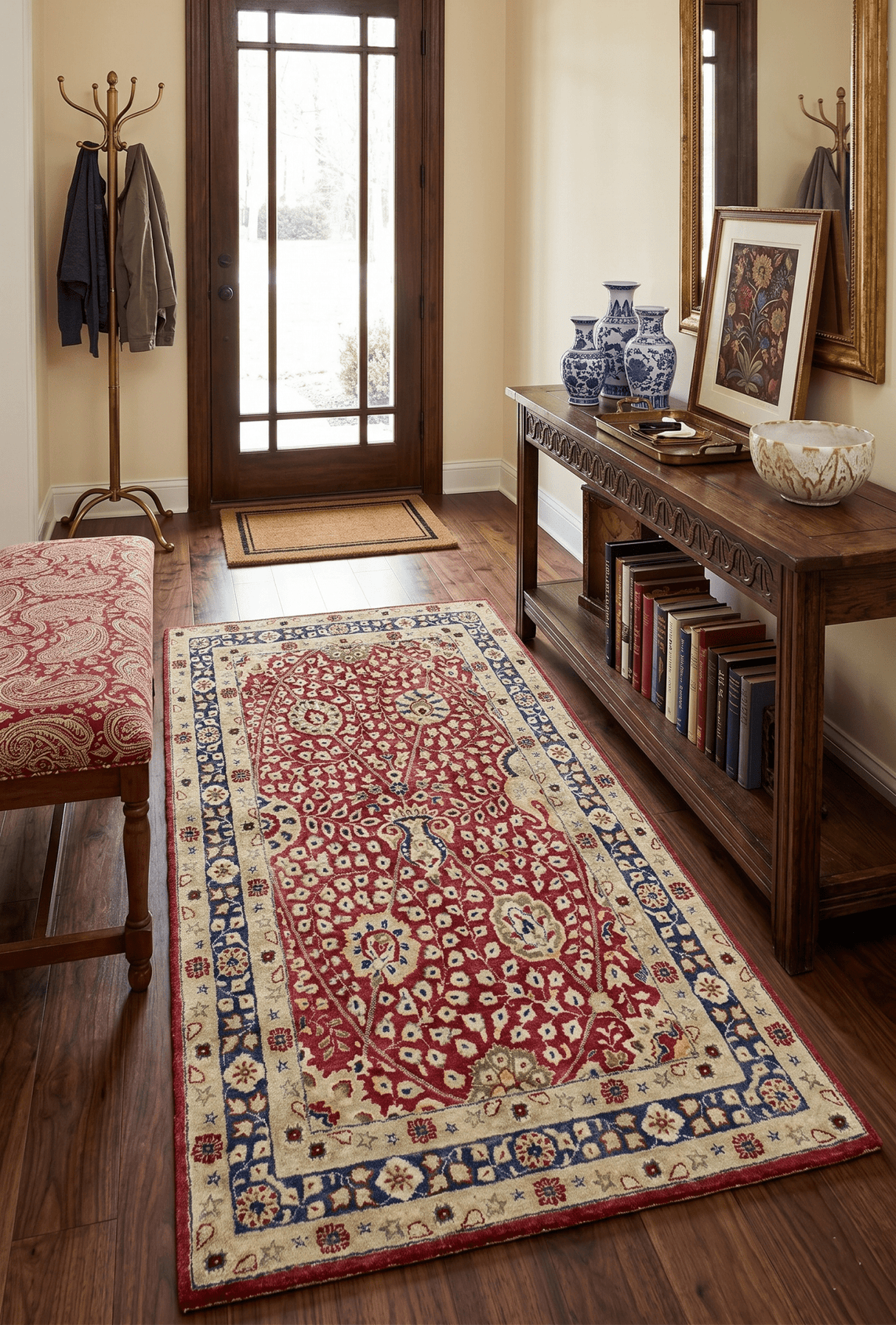 Traditional Red and Gold Hand Tufted 5x8 Wool Area Rug