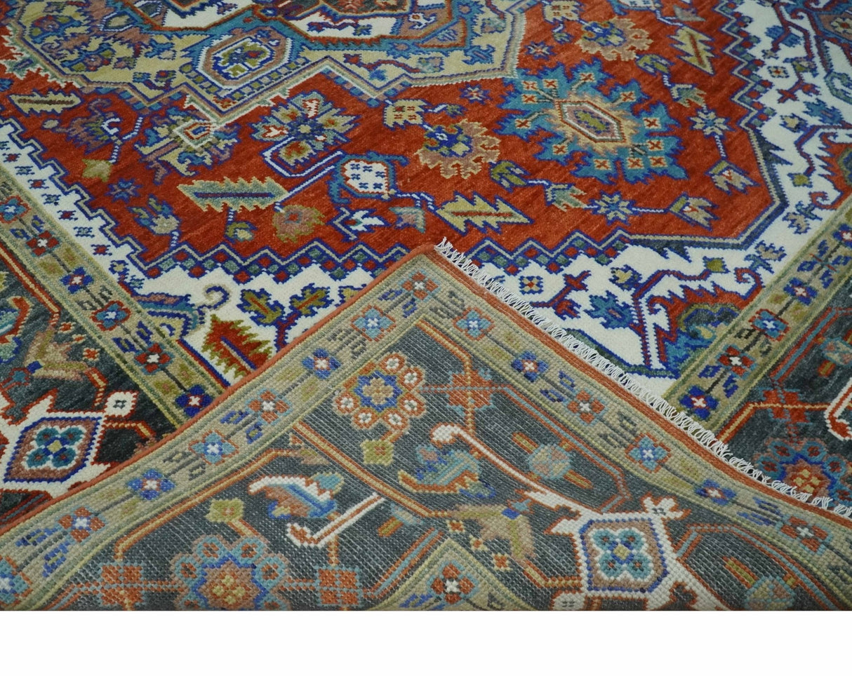 Traditional Rust, Ivory, Beige and Charcoal Multi size Hand knotted Wool Area Rug