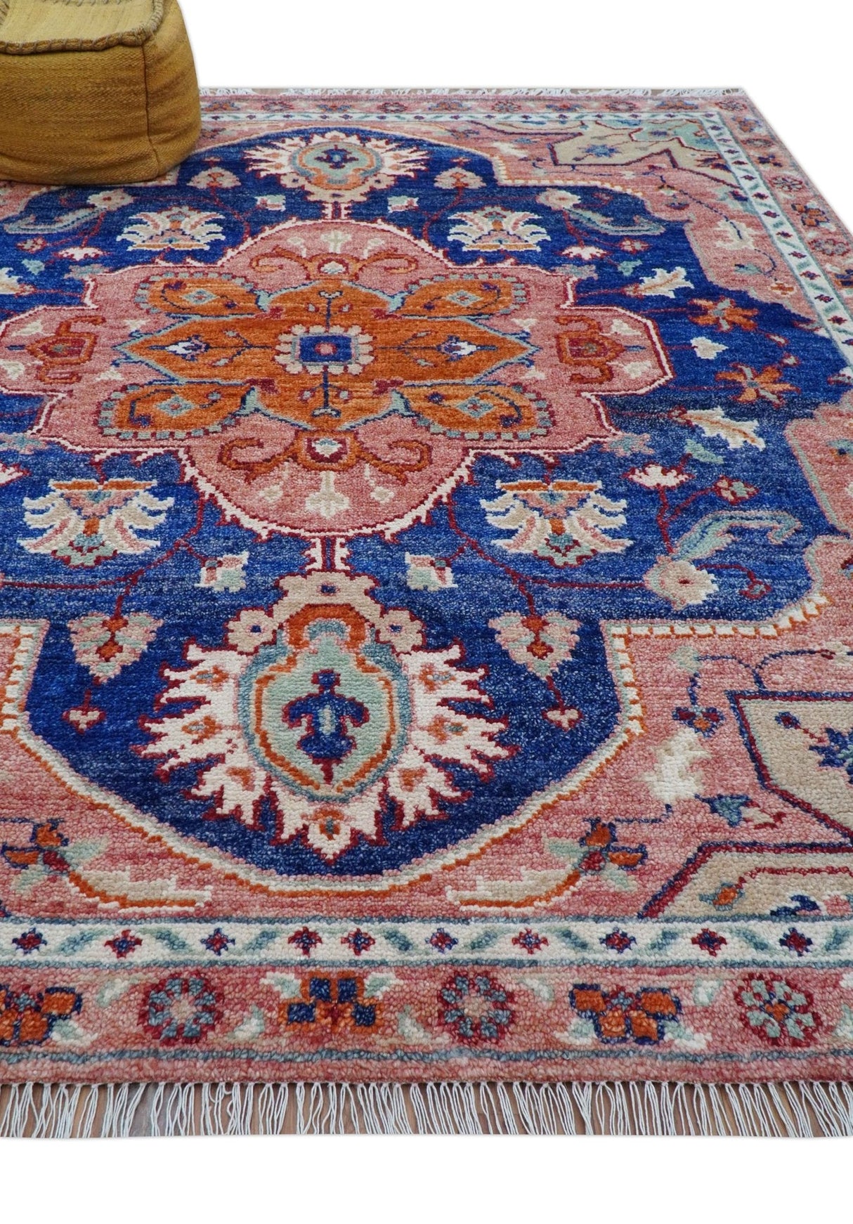 Traditional Serapi Design Blue And Pink Hand Knotted Wool Area Rug