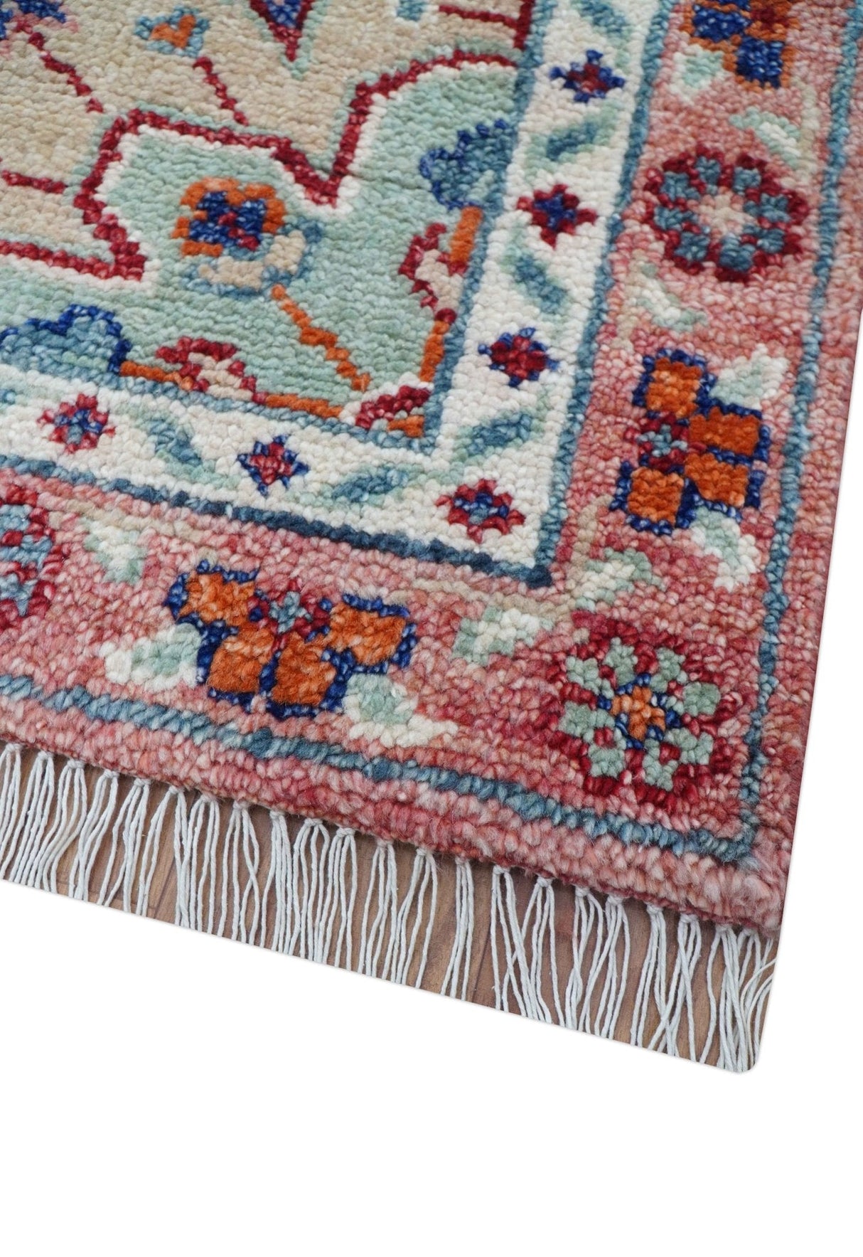 Traditional Serapi Design Blue And Pink Hand Knotted Wool Area Rug