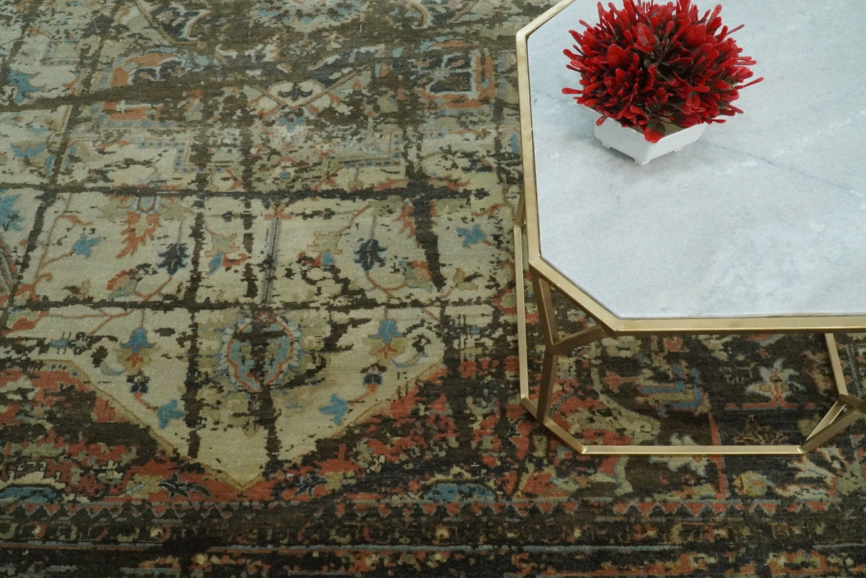 Traditional Serapi Olive Hand Knotted 8x10 Wool Area Rug