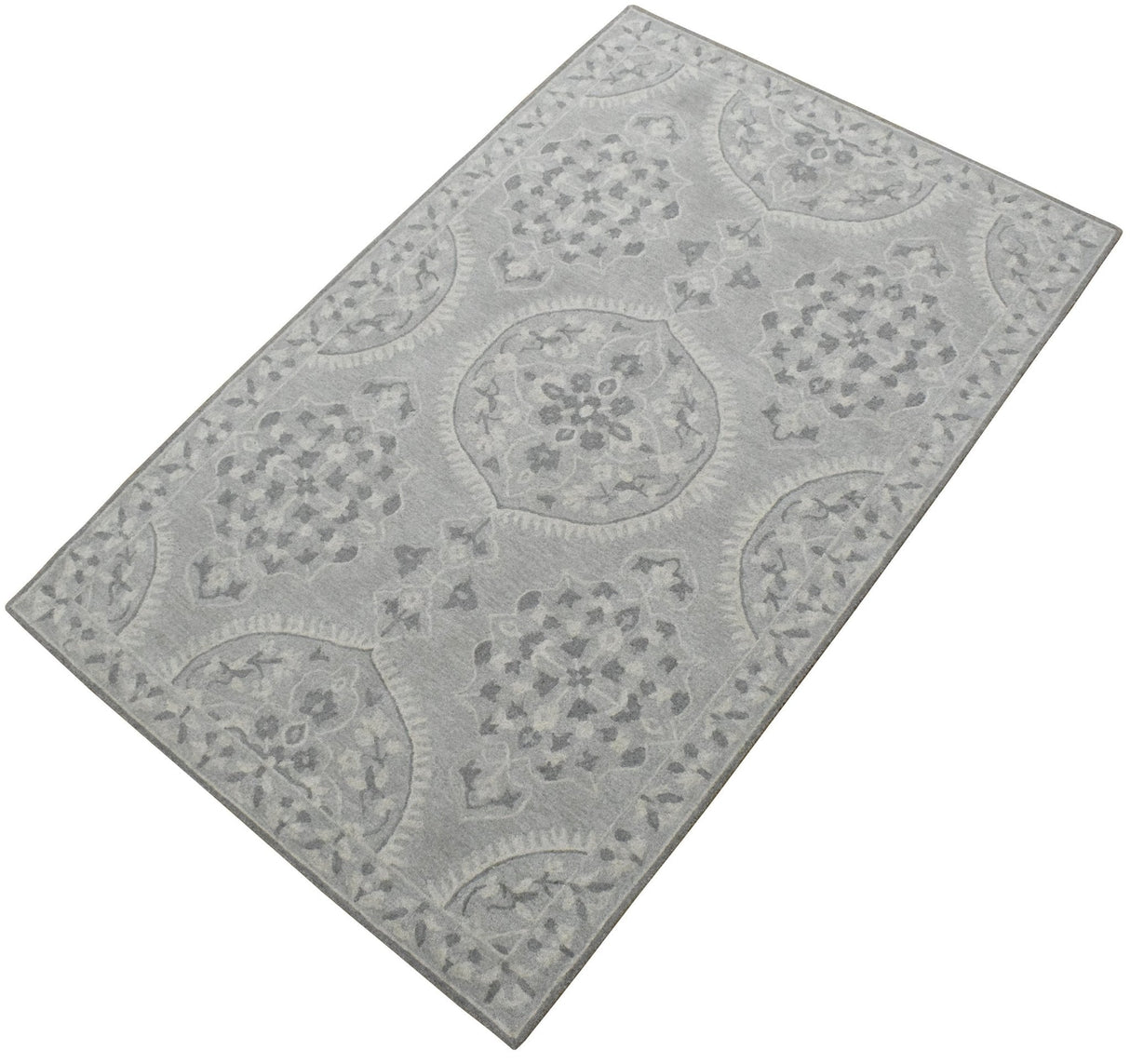 Traditional Silver and Gray Hand Tufted 5x8 Wool Area Rug