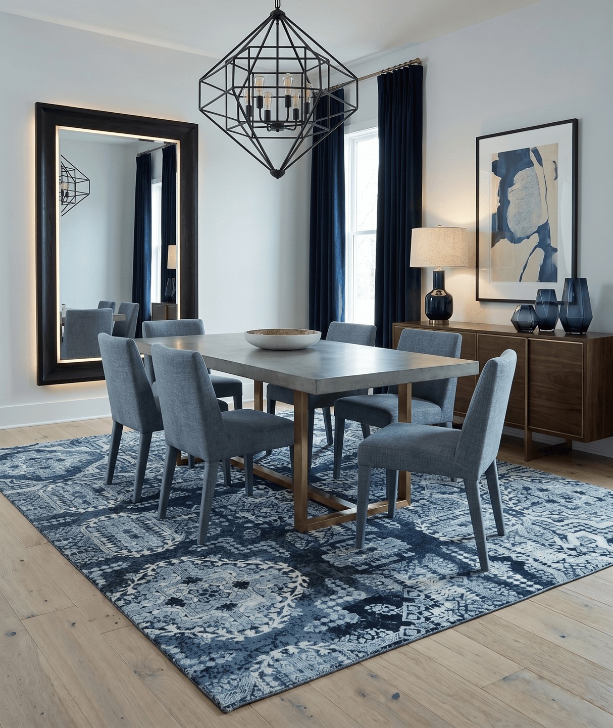 Traditional Style Blue Hand Knotted Wool 8x10 Area Rug