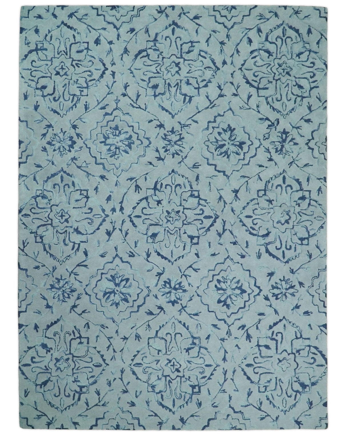 Traditional Style Blue Hand Tufted Wool Area Rug