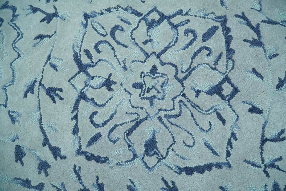 Traditional Style Blue Hand Tufted Wool Area Rug