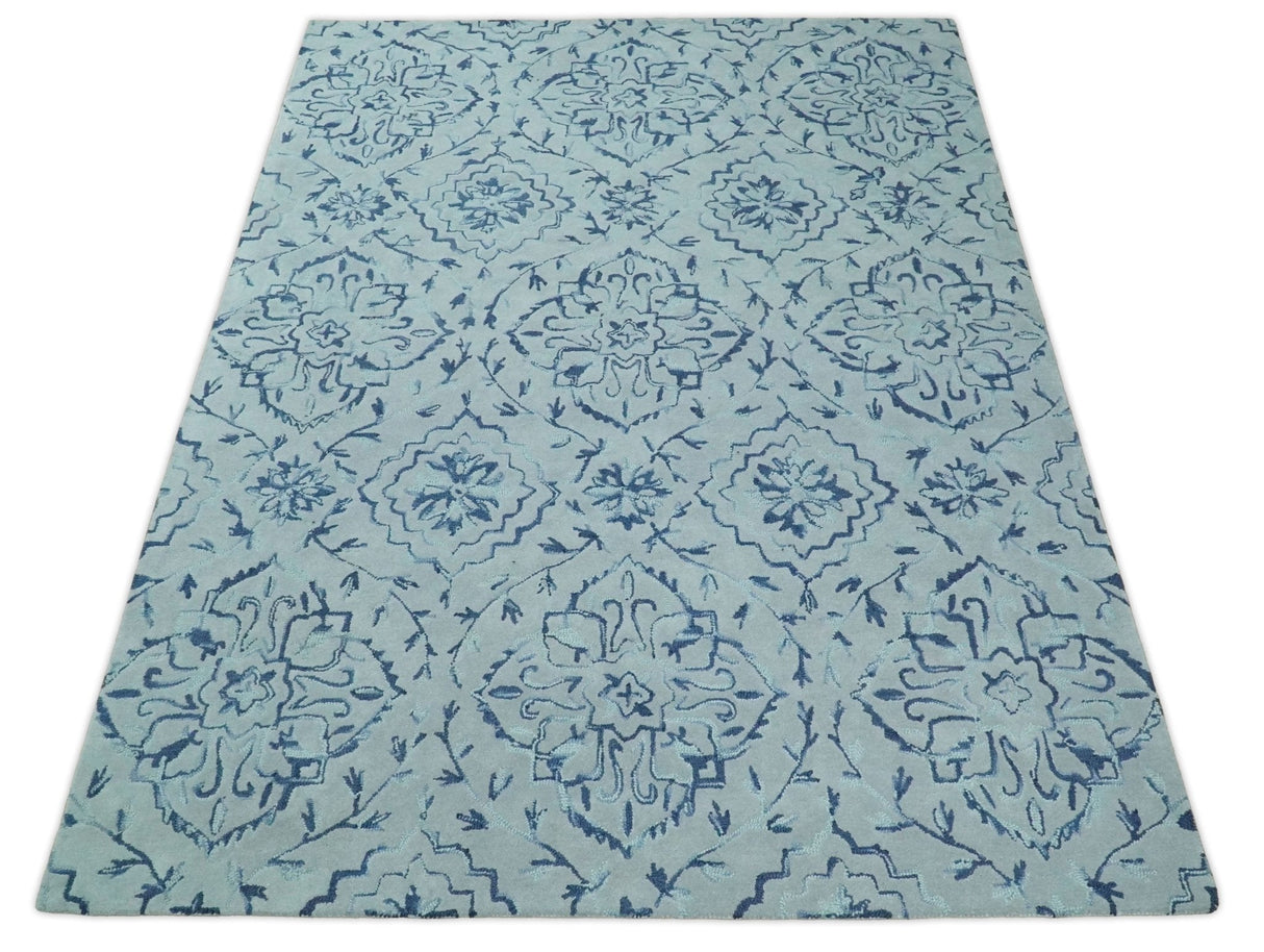 Traditional Style Blue Hand Tufted Wool Area Rug