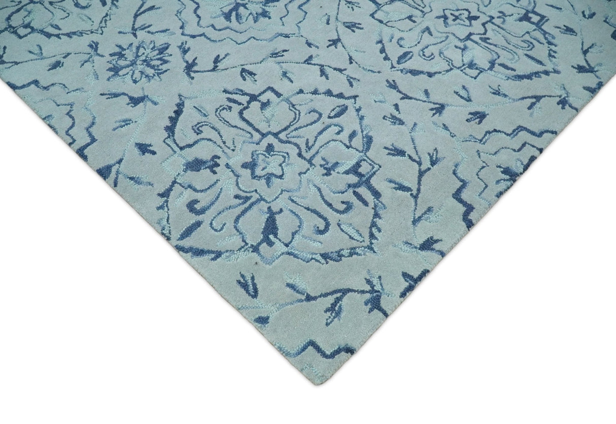 Traditional Style Blue Hand Tufted Wool Area Rug