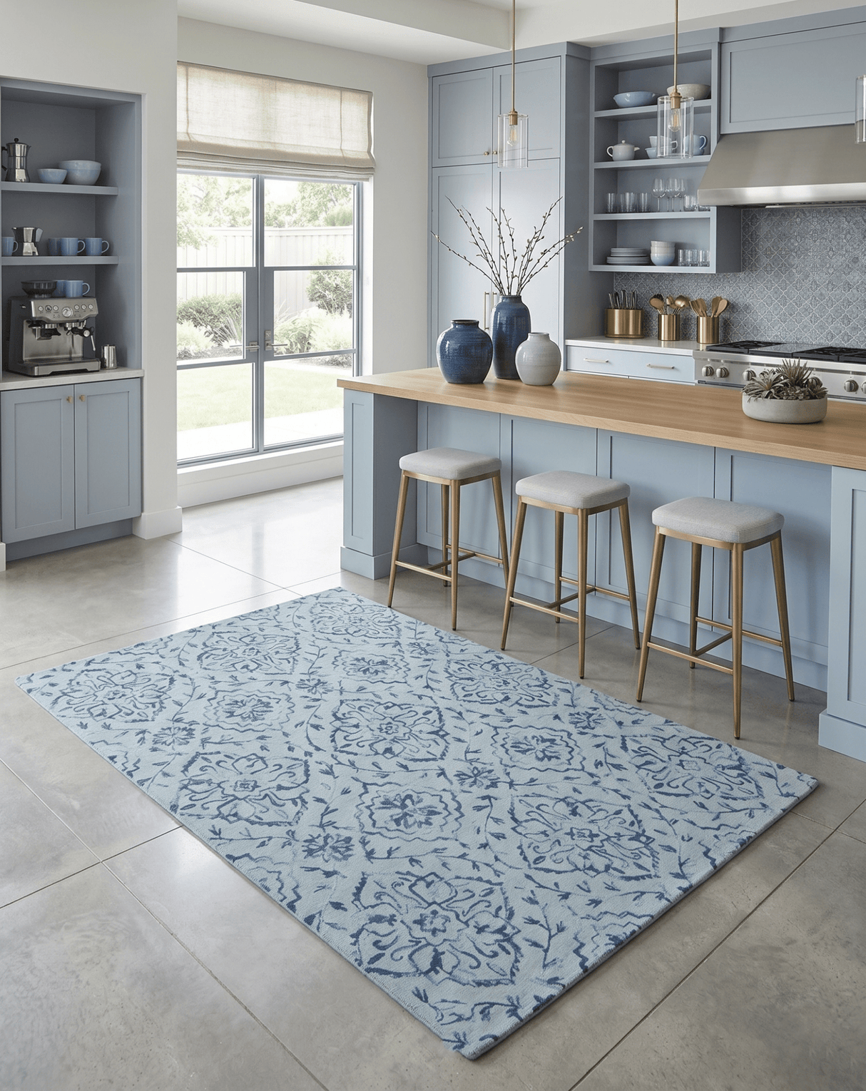 Traditional Style Blue Hand Tufted Wool Area Rug