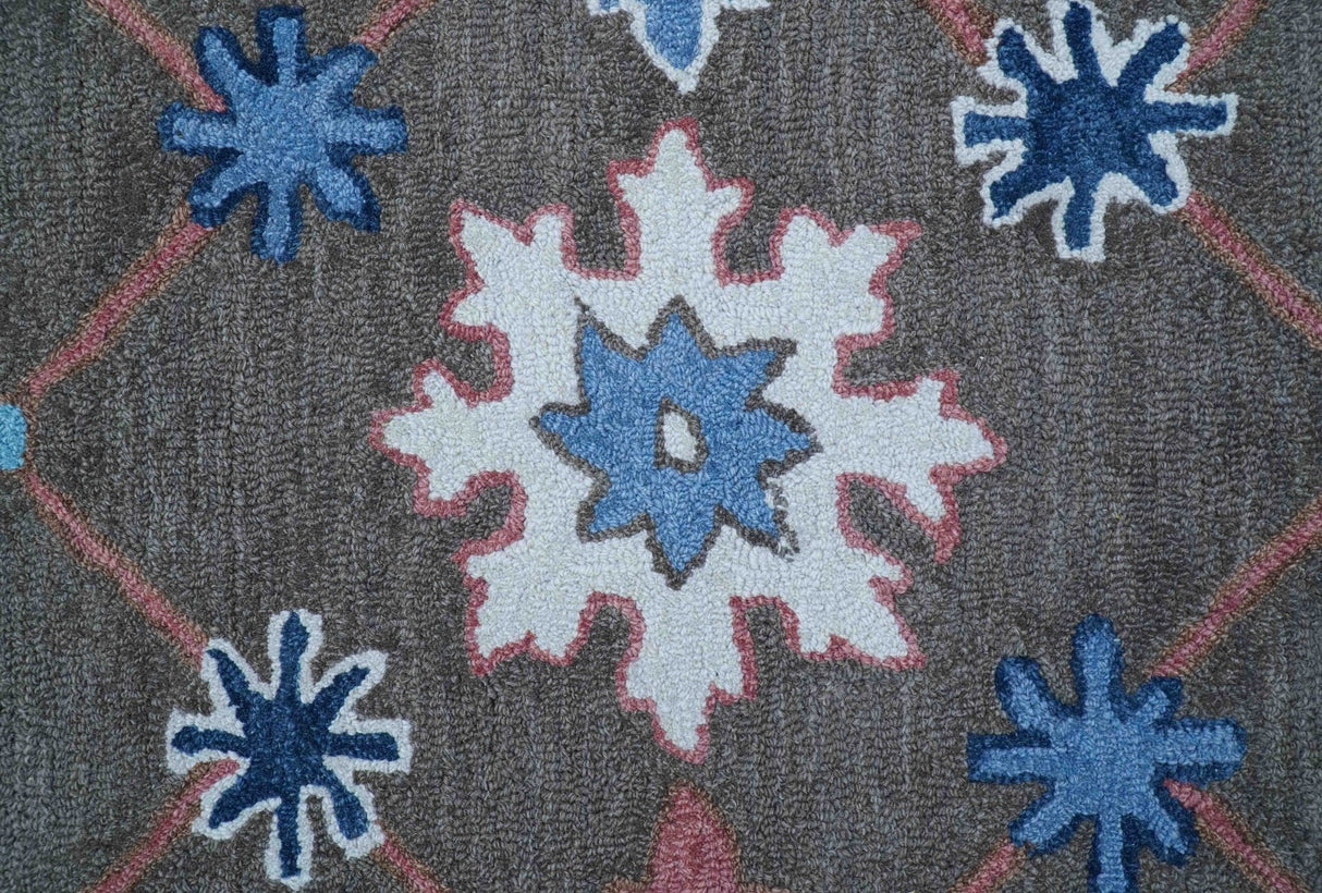 Traditional Style Gray And Blue Hand Tufted Wool Rug