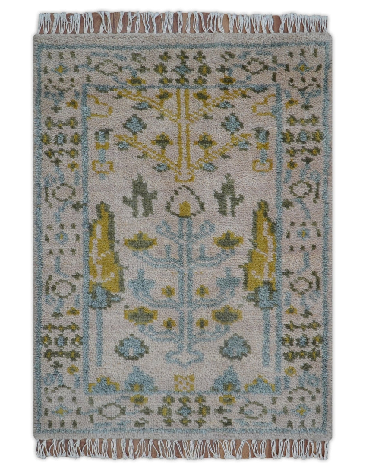 Traditional Tree of life Peach Hand Knotted 2x3 Wool Area Rug