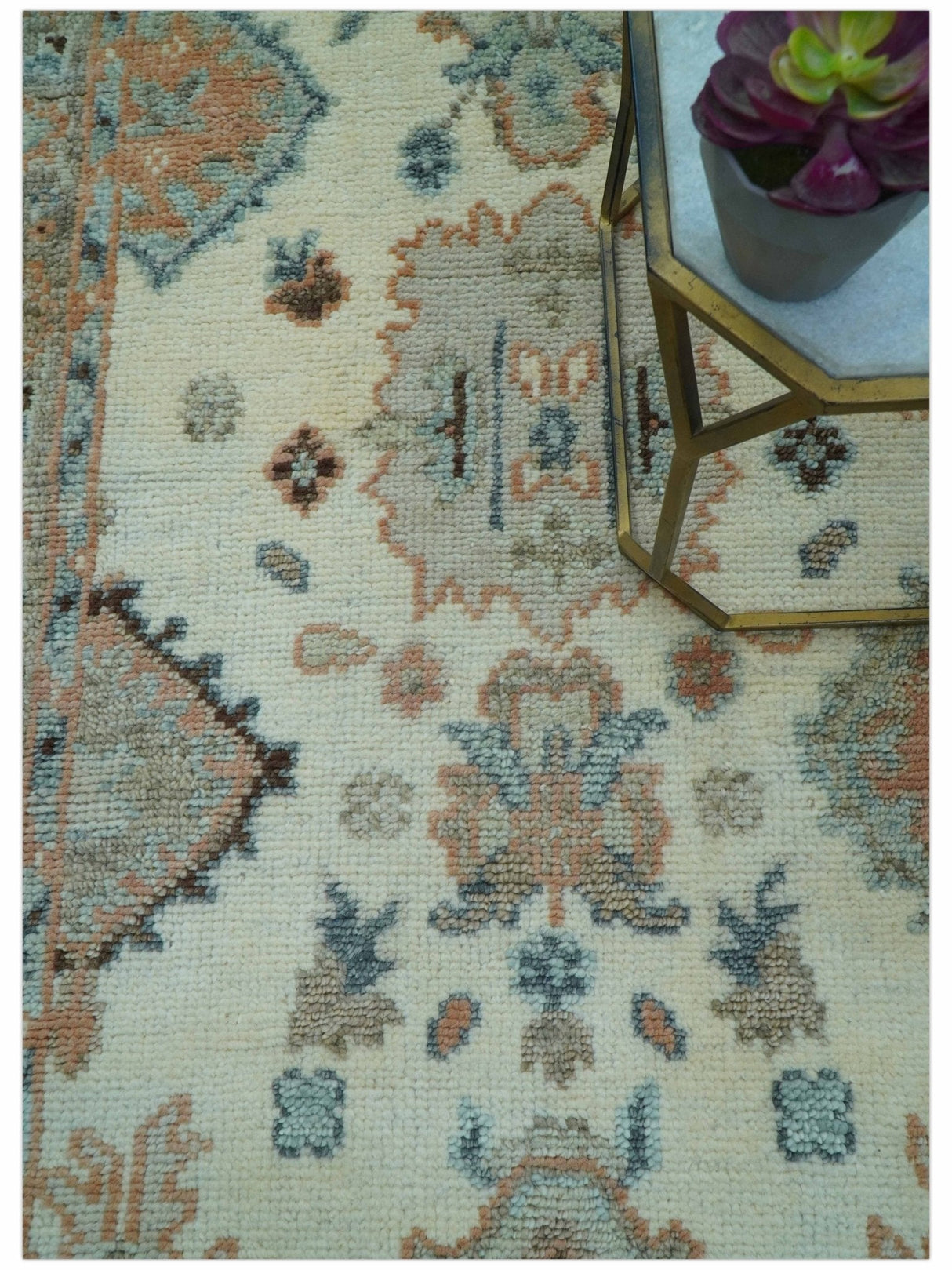 Traditional Turkish Design Beige 4x6 Hand knotted Wool Area Rug