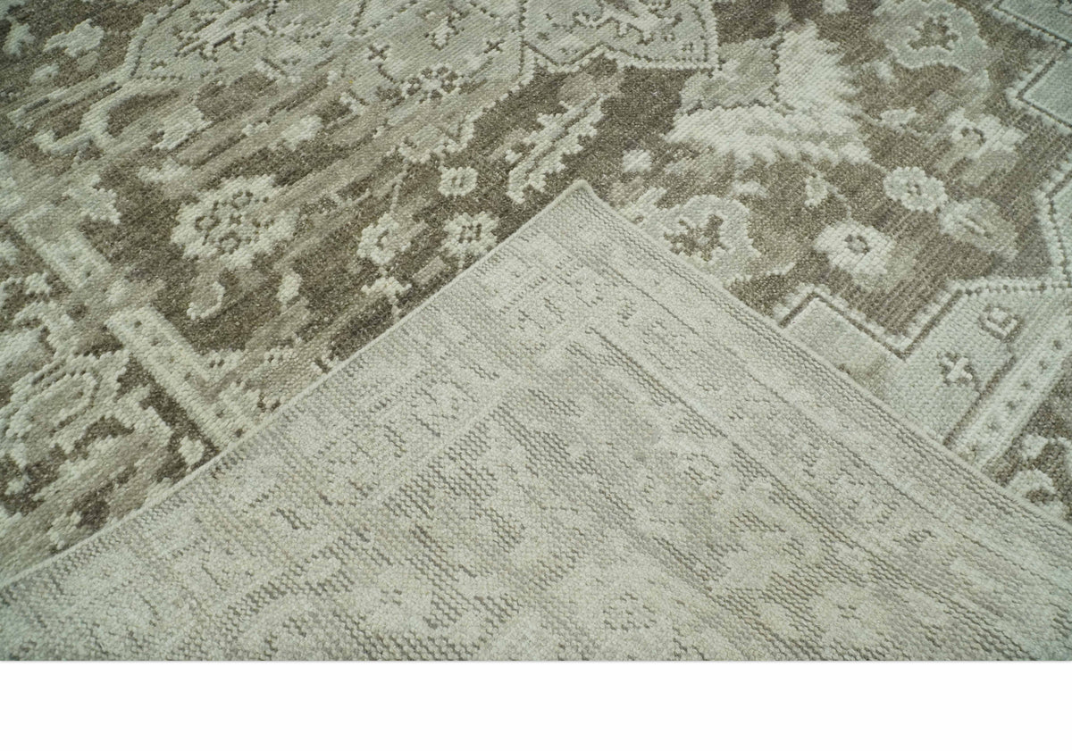 Traditional Turkish Design Beige And Brown Hand Knotted Custom Made wool rug