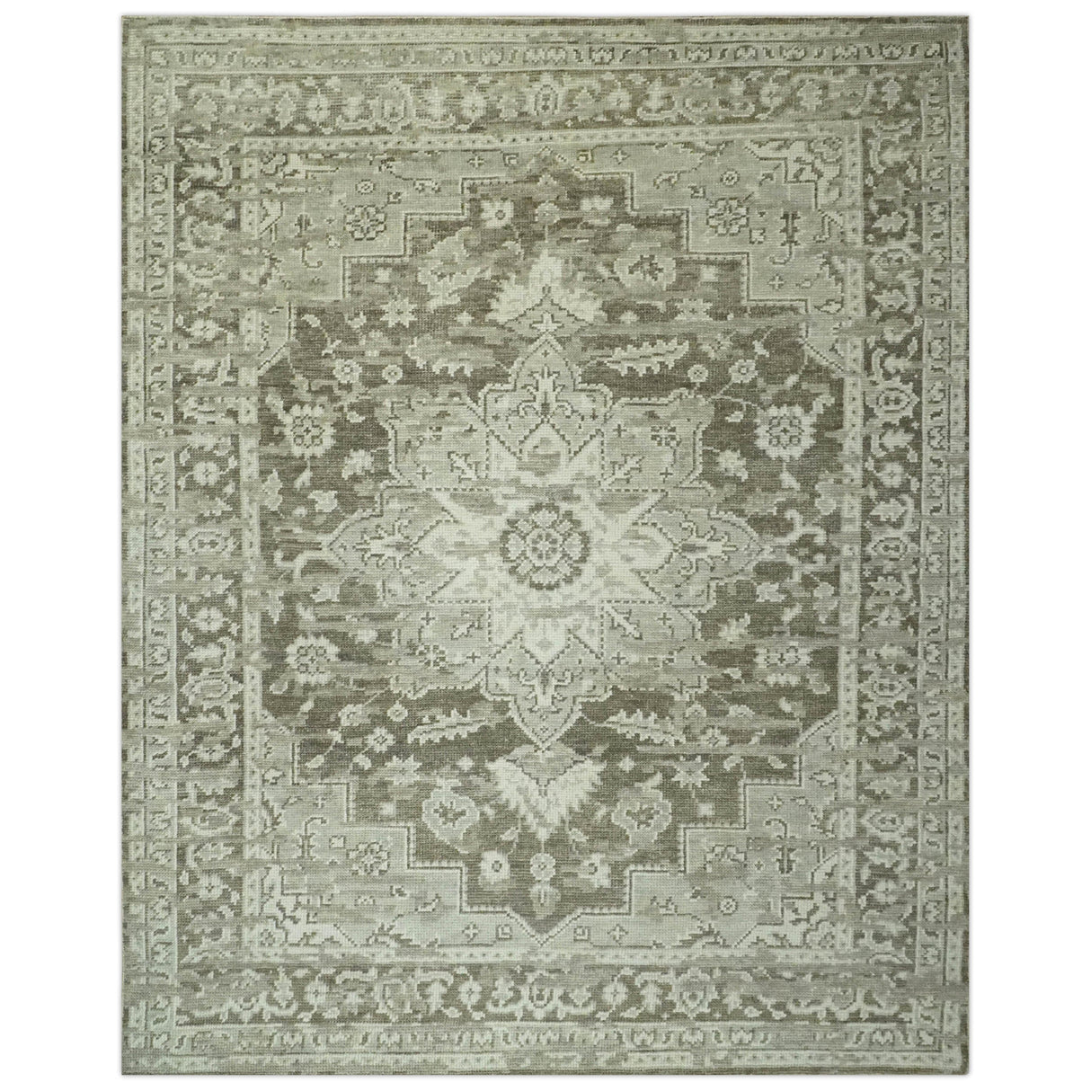 Traditional Turkish Design Beige And Brown Hand Knotted Custom Made wool rug