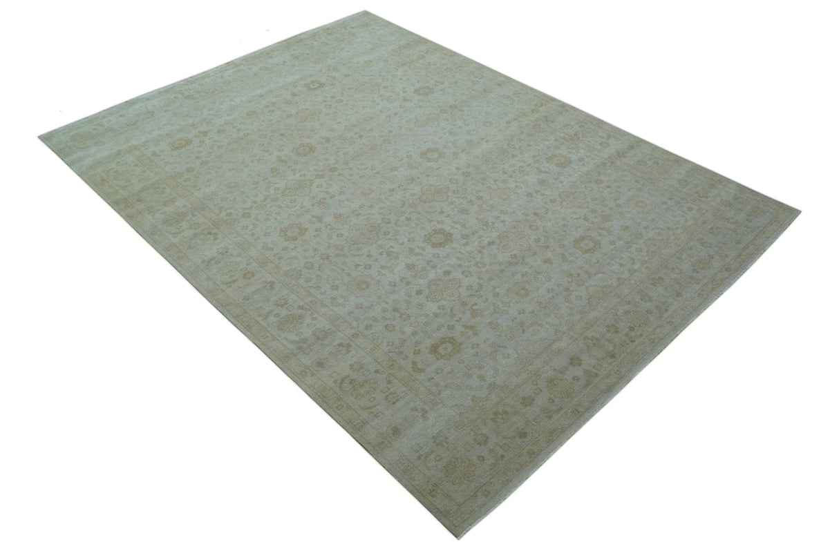 Traditional Turkish Design Beige Hand Knotted 9x12 Wool Area Rug