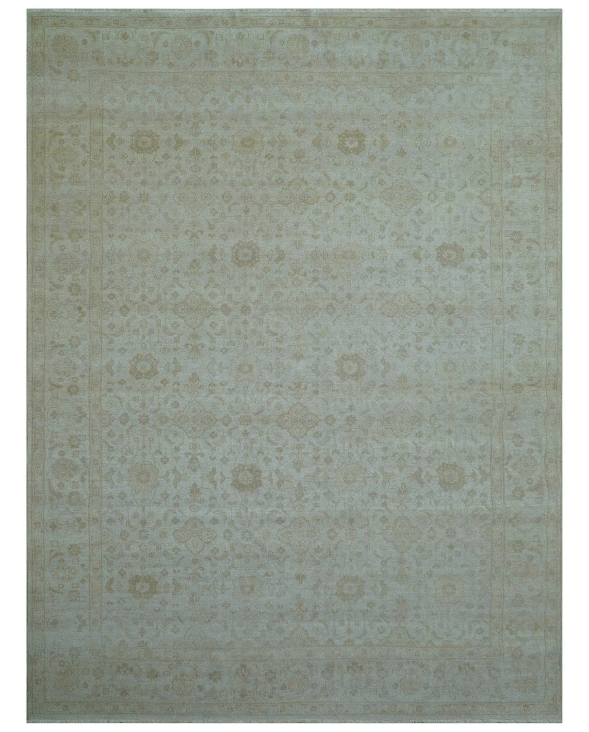Traditional Turkish Design Beige Hand Knotted 9x12 Wool Area Rug