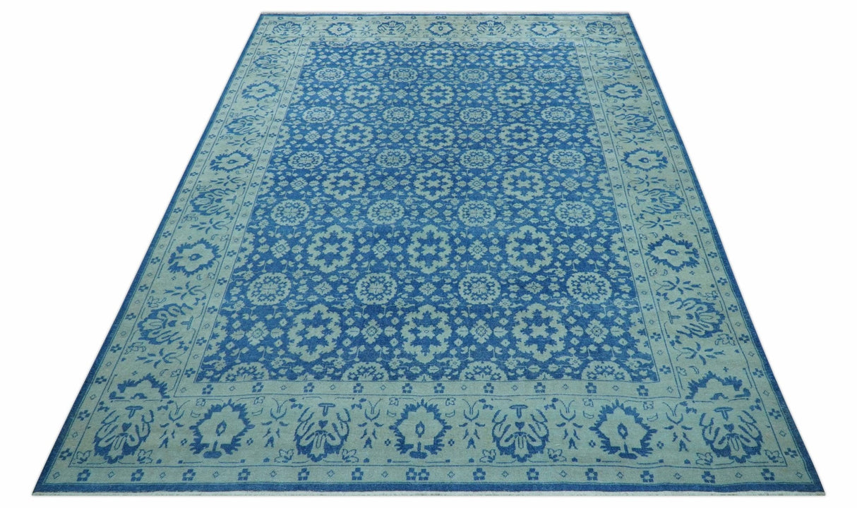 Traditional Turkish Design Blue 10x14 Hand Knotted Wool Area Rug