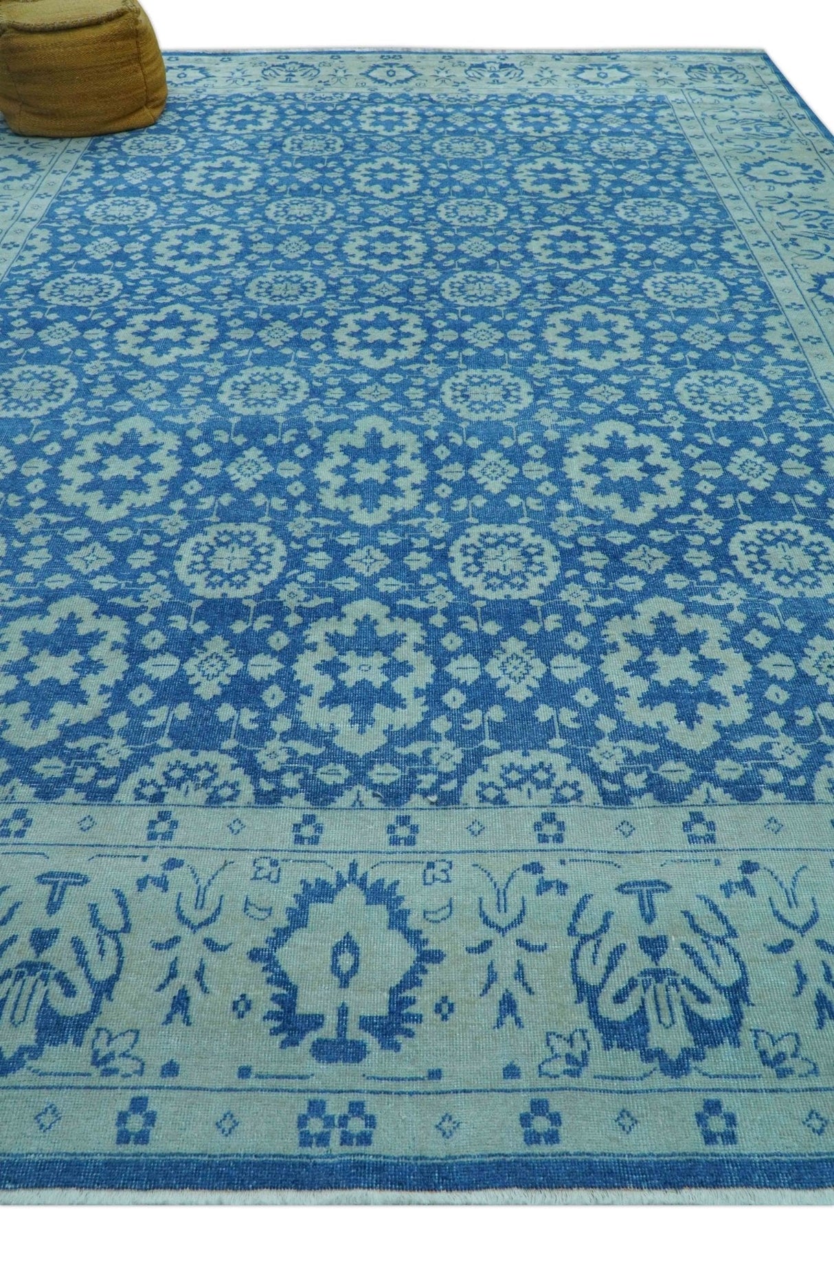 Traditional Turkish Design Blue 10x14 Hand Knotted Wool Area Rug