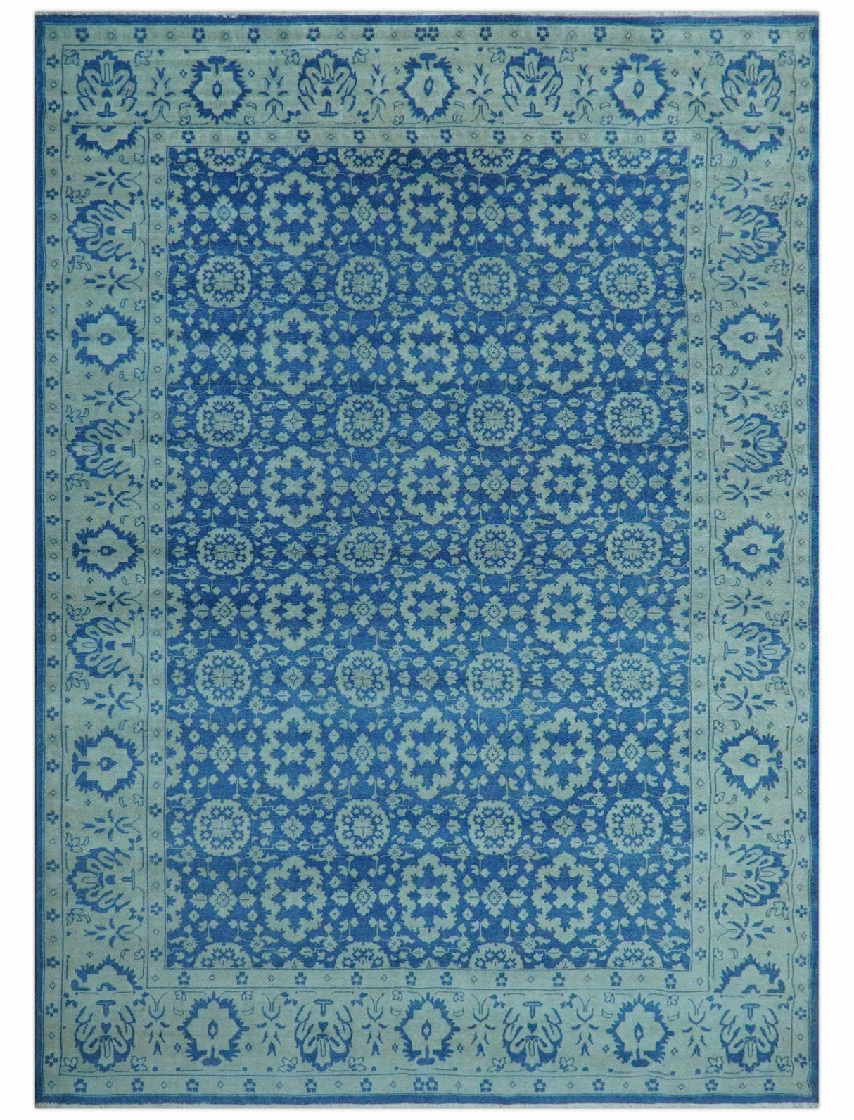 Traditional Turkish Design Blue 10x14 Hand Knotted Wool Area Rug