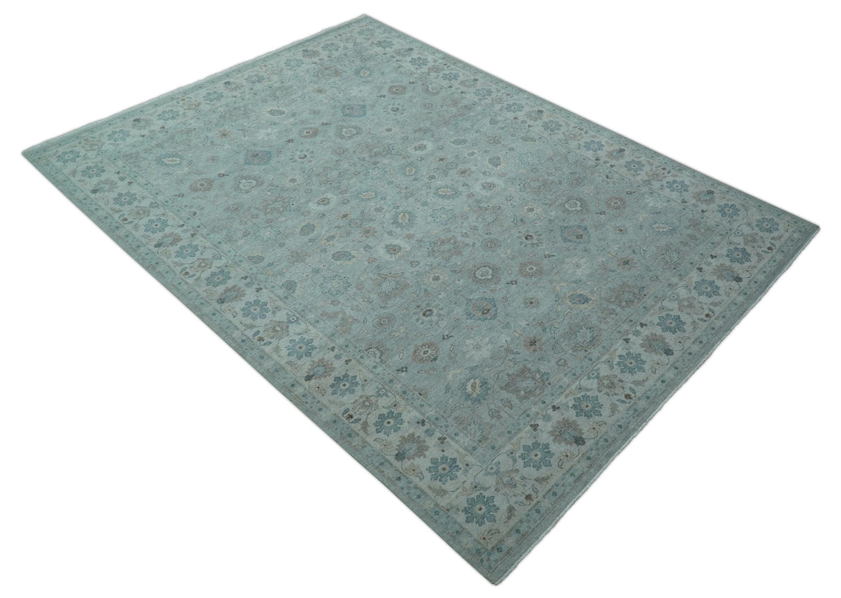 Traditional Turkish Design Blue And Beige 10x14 Hand Knotted Wool Area Rug