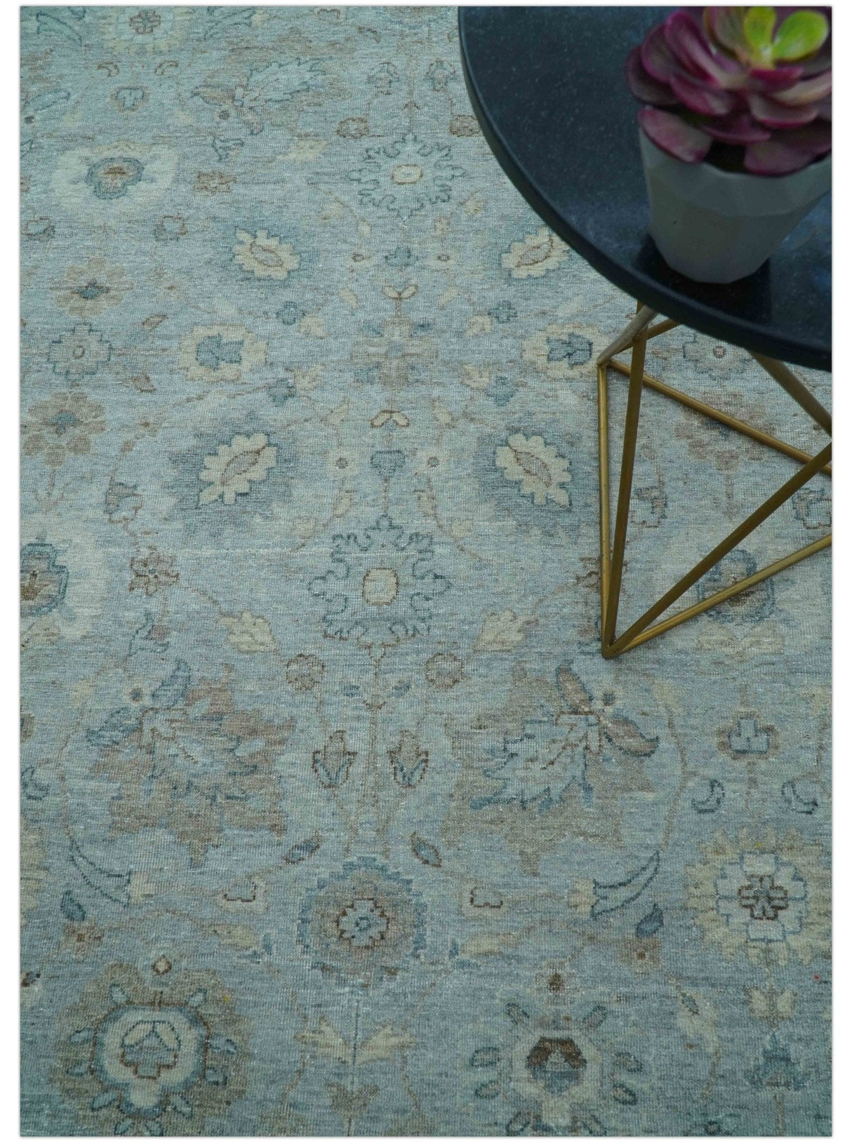 Traditional Turkish Design Blue And Beige 10x14 Hand Knotted Wool Area Rug