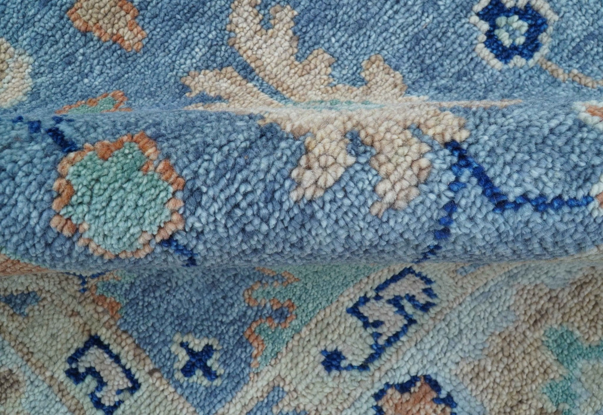 Traditional Turkish Design Blue And Beige 8x10 Hand knotted Wool Area Rug