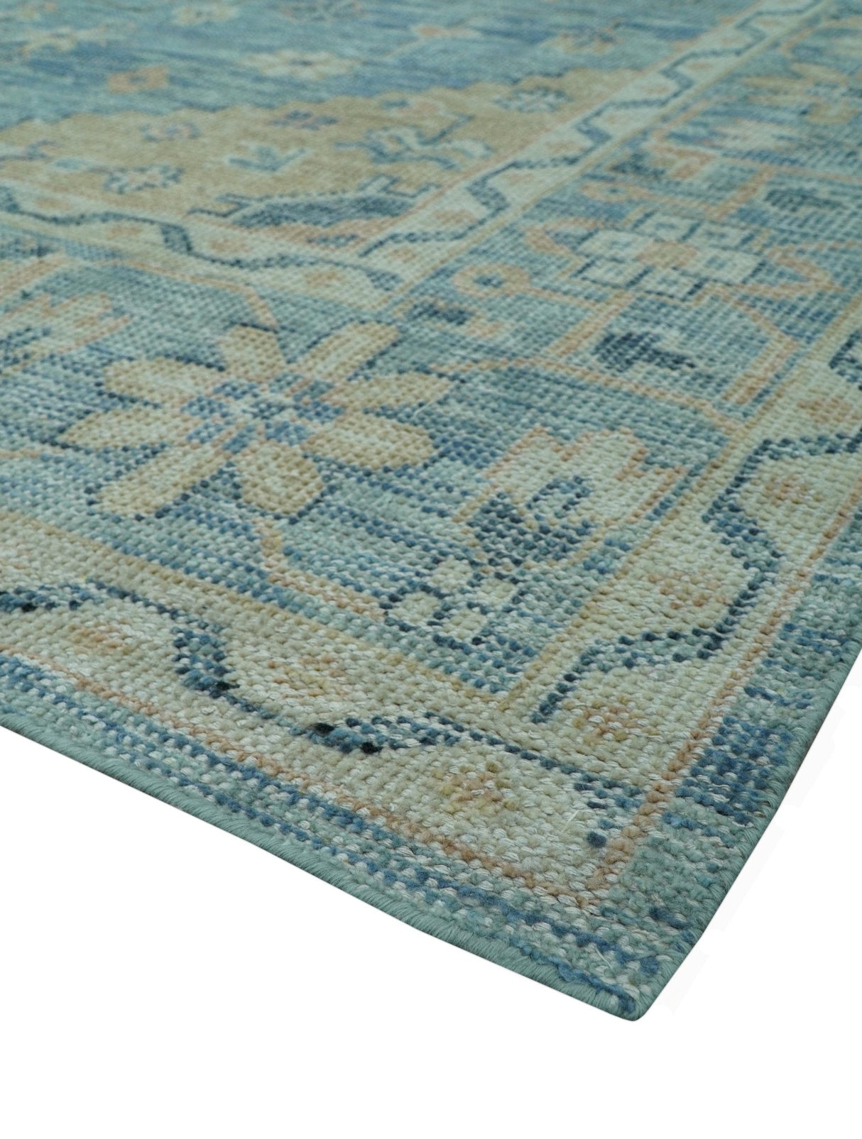 Traditional Turkish Design Blue And Beige Hand Knotted Wool Area Rug