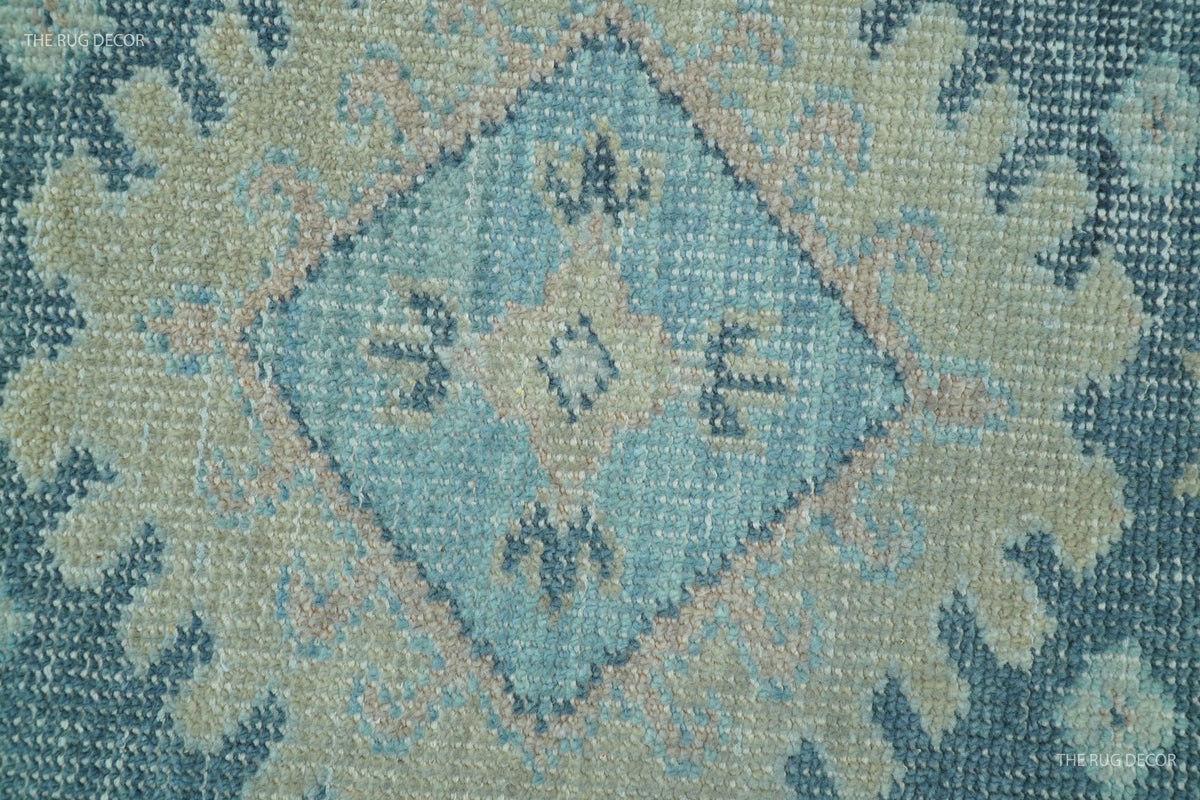 Traditional Turkish Design Blue And Beige Hand Knotted Wool Area Rug